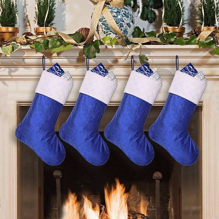 Blue velvet christmas stocking Clearance
