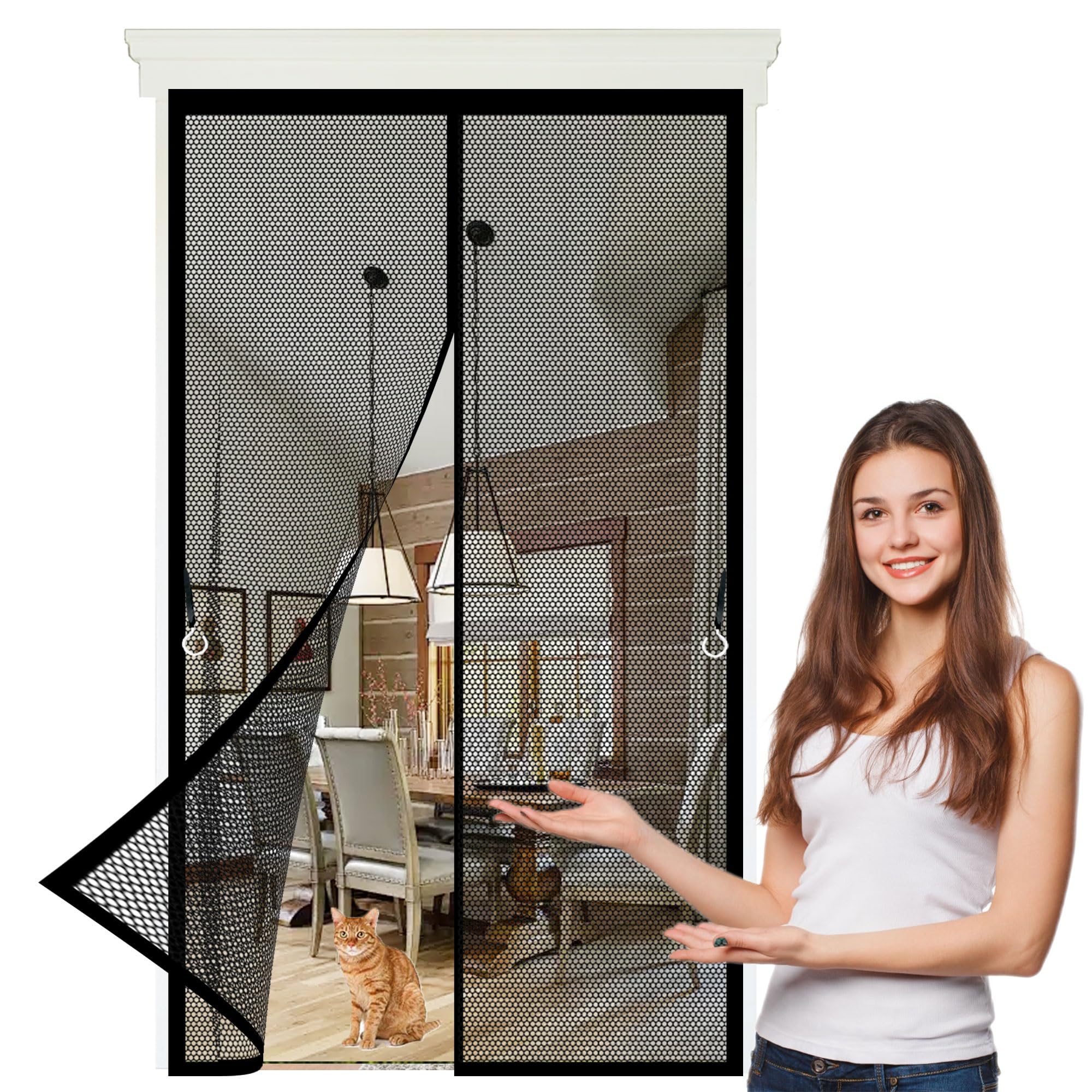 Liujyuan Black Magnetic Fly Insect Screen Door 142 X 182 Cm Frame Hook & Loop, Powerful Magnets Door Screen, Nets Patio Curtain Lets Fresh Air, Easy To Install For Keeping Out Flies,