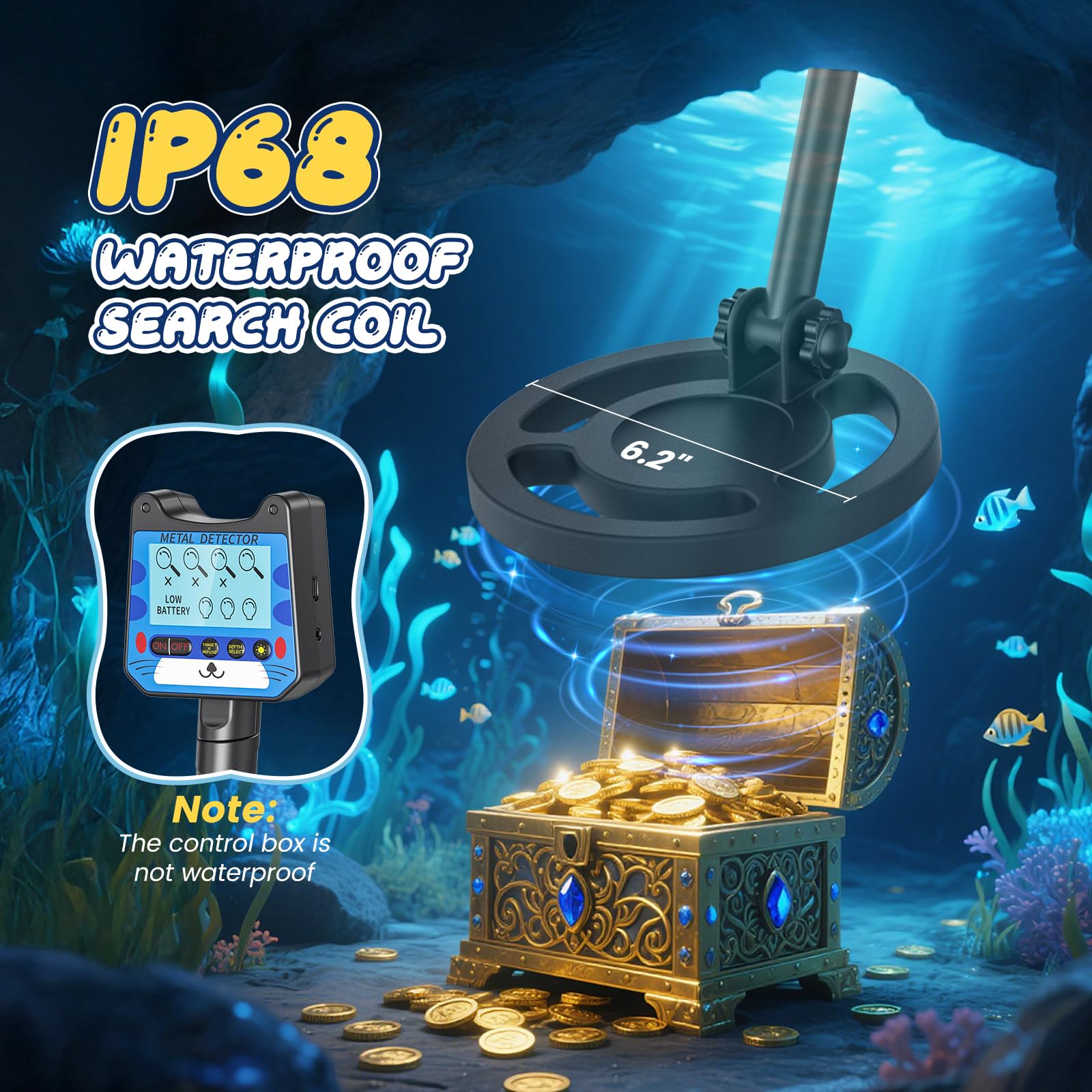 Detector de Metales Niño, Detector Ligero con Pantalla LCD e Indicación Sonora, IP68 Impermeable y Alta Sensibilidad, 2 Modos Kit de Caza del Tesoro para Niños Buscador de Oro (Azul)
