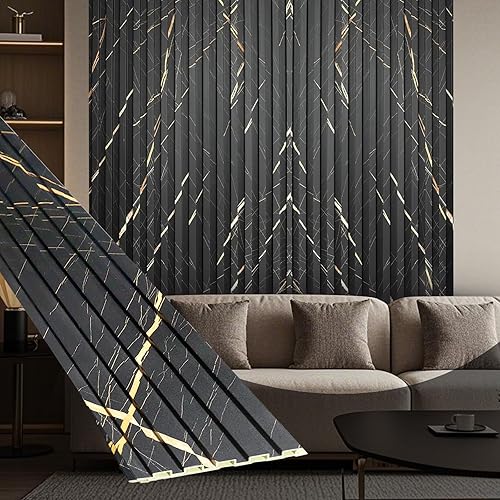 Miniatura 42 de OUZUGIE WPC Paneles de Pared de Laminilla Acústica, Paquete de 8 Paneles de Pared 3D de 114 x 6 Pulgadas para Decoración de Paredes Interiores, Sala