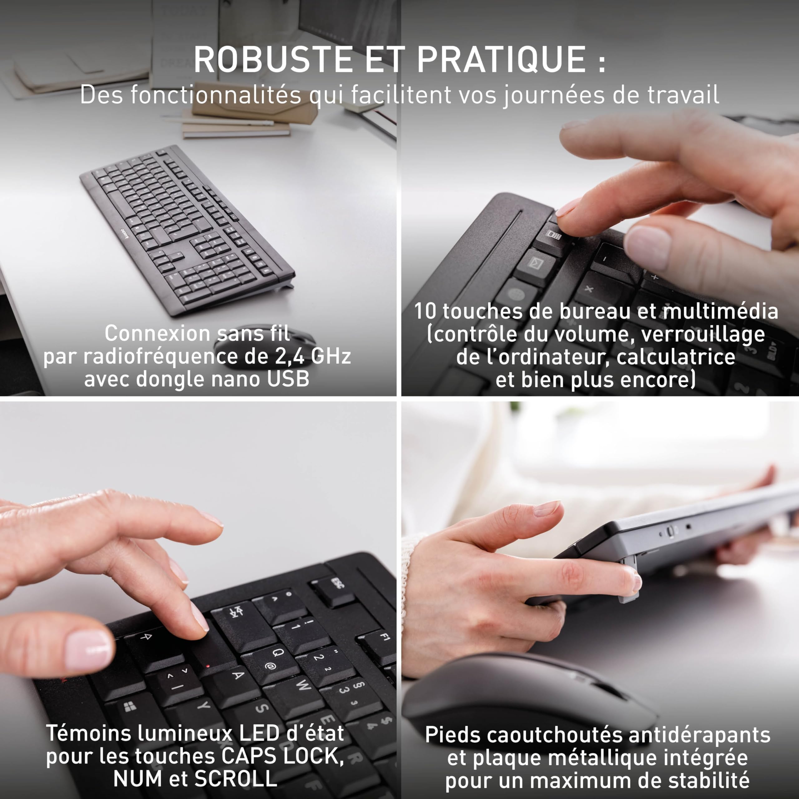 CHERRY Stream Desktop Recharge, Ensemble Clavier et Souris sans Fil, Disposition Allemande (QWERTZ), Connexion Radio 2,4 GHz, Frappe silencieuse, Rechargeable, Noir