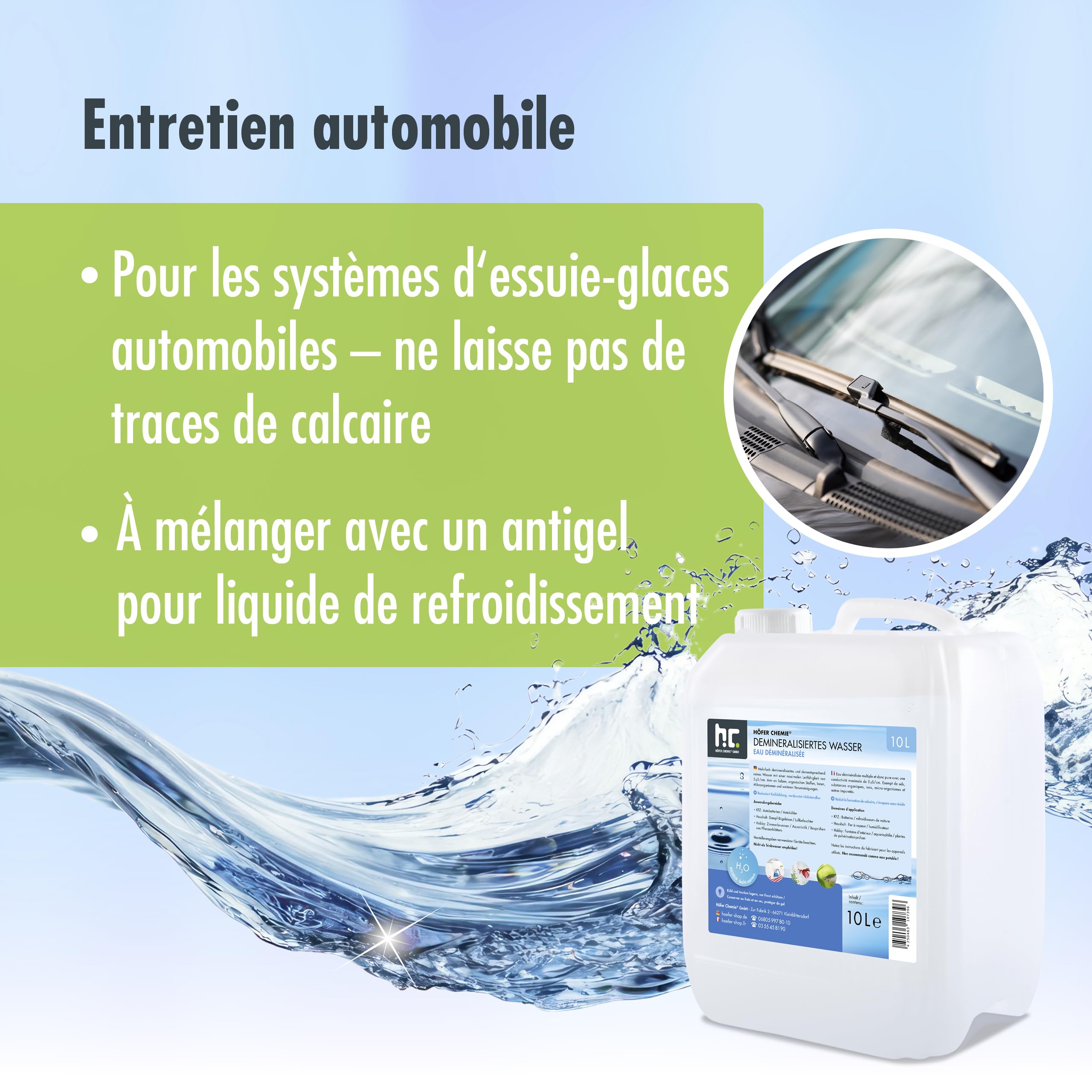 Höfer Chemie 60 bidons de 10 litres d'eau déminéralisée de