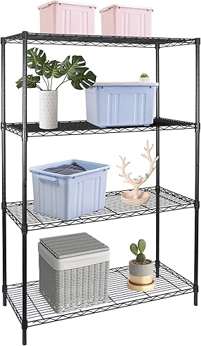 JungleA Estantería de almacenamiento de 4 estantes, organizador de metal ajustable resistente para el hogar, cocina, garaje, oficina, 36 pulgadas de