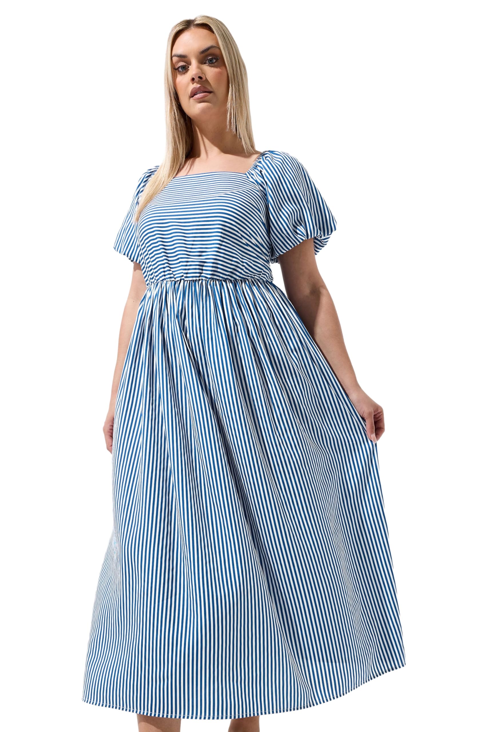 Yours Women's Blue Stripe Puff Sleeve Maxi Dress In Size 22-24