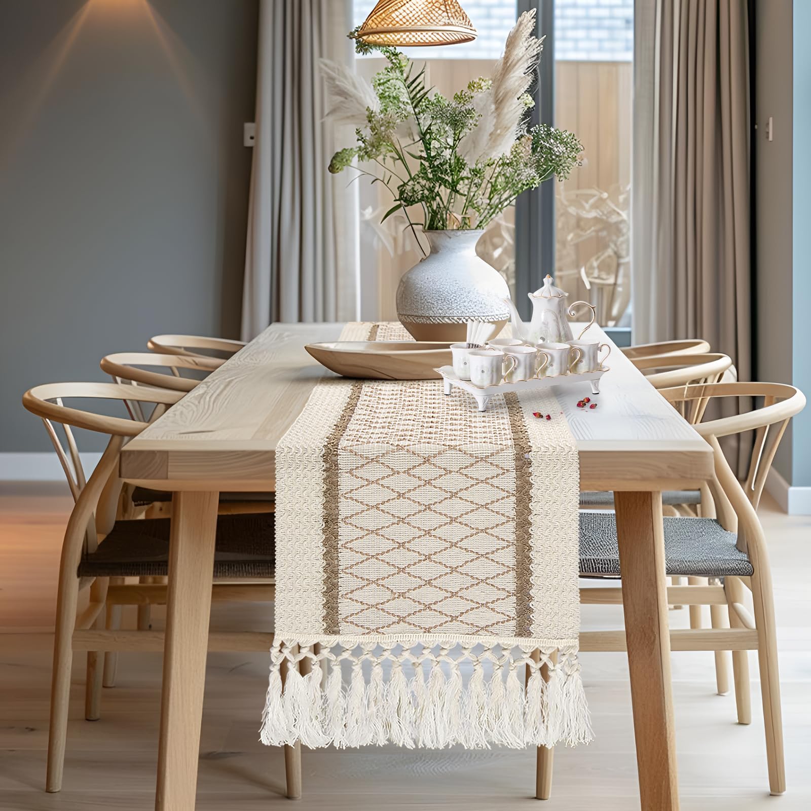 yuboocream table runner 72 inches, boho table runners