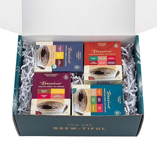 Teeccino Juego de regalo de té de hierbas surtido de 48 bolsas de té en 4 cajas de muestras con caja de regalo decorativa superimpulso prebiótico Teeccino Juego de regalo de té de hierbas surtido de 48 bolsas de té en 4 cajas de muestras con caja de regalo decorativa superimpulso prebiótico