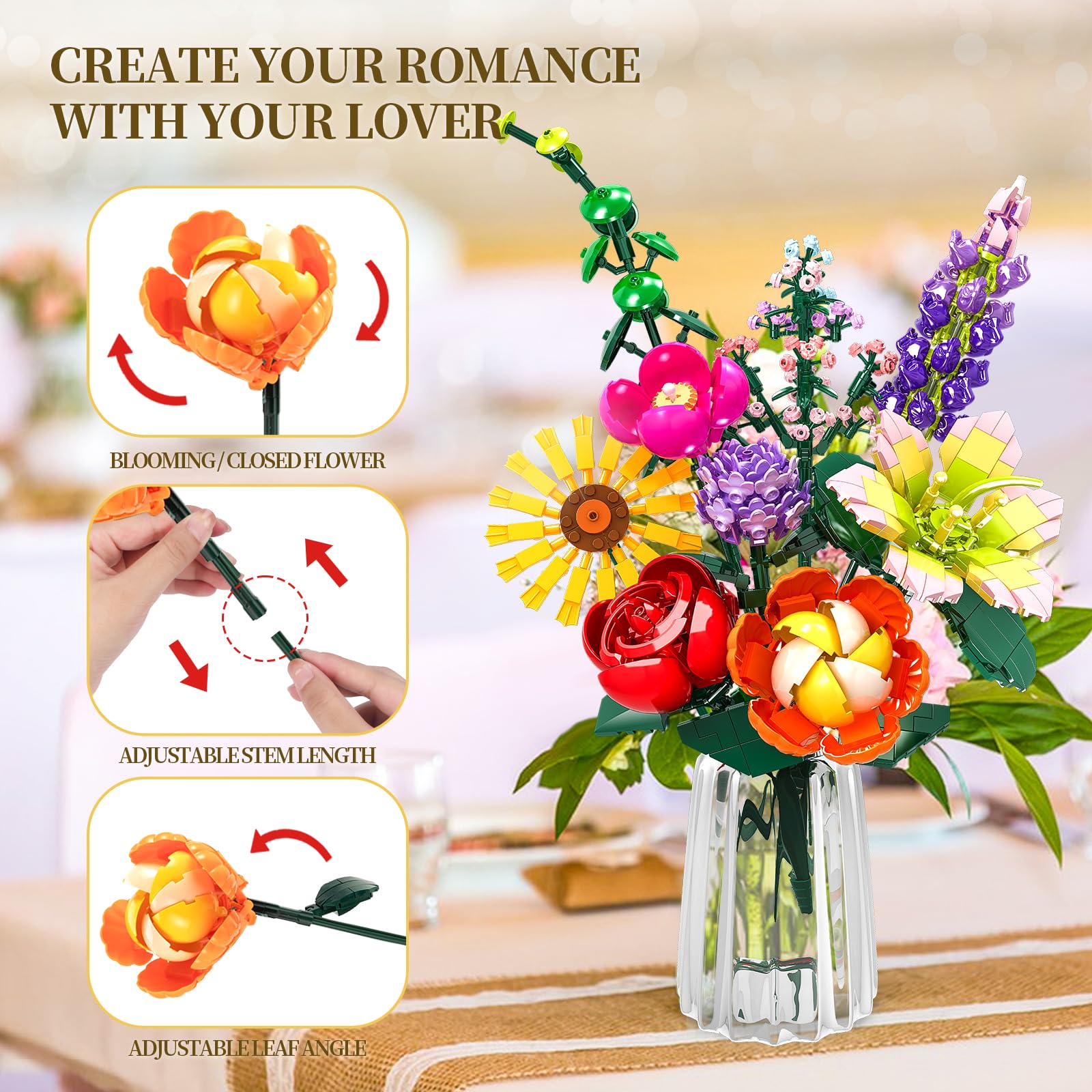 Vaso moderno a coste per fiori in mattoncini / Vaso da esposizione con colori personalizzati / Porta bouquet decorativo in mattoncini per la casa