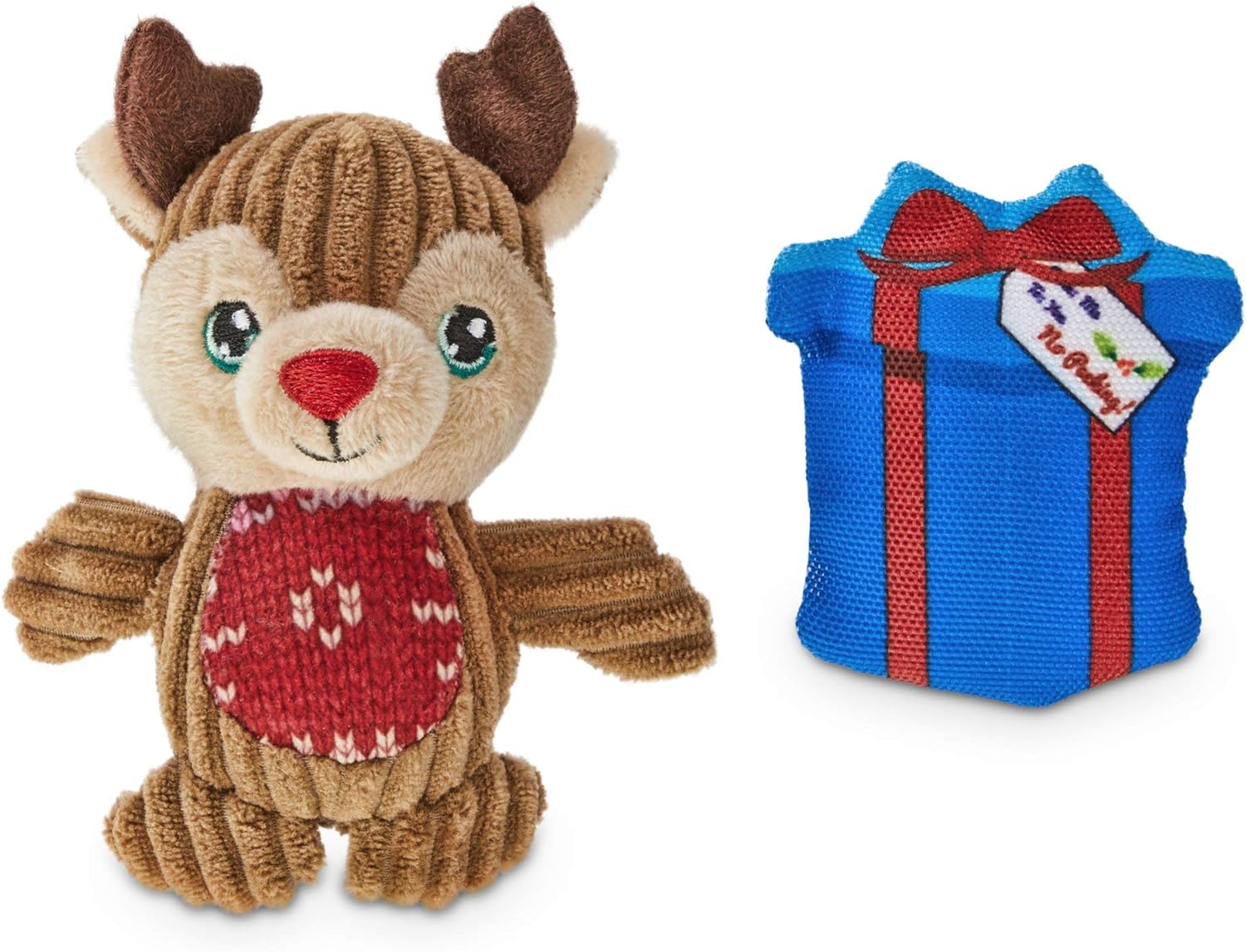 Pet Supplies Holiday Tails Gift and Reindeer Plush Dog Toy Set