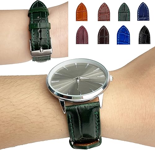 Miniatura 4 de Correa de reloj de cocodrilo, hecha a mano por vietnamitas 18 mm 19 mm 20 mm 21 mm 22 mm 24 mm., No Metal, CROC Verde #8