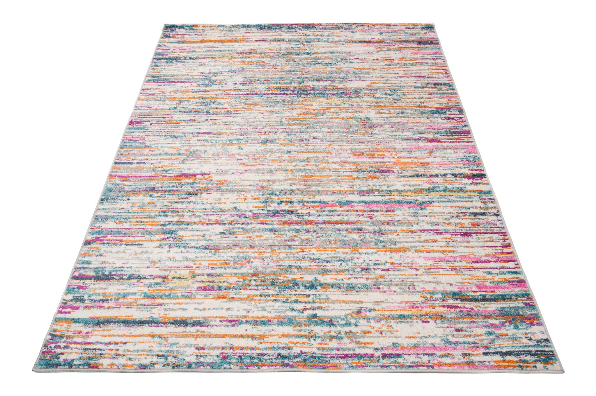 Tapiso Lazur dywan z krótkim włosiem, nowoczesny design, szary, niebieski, kremowy, pomarańczowy, różowy, rozmazywany paski, melanż, do salonu, sypialni, Ökotex 240 x 330 cm
