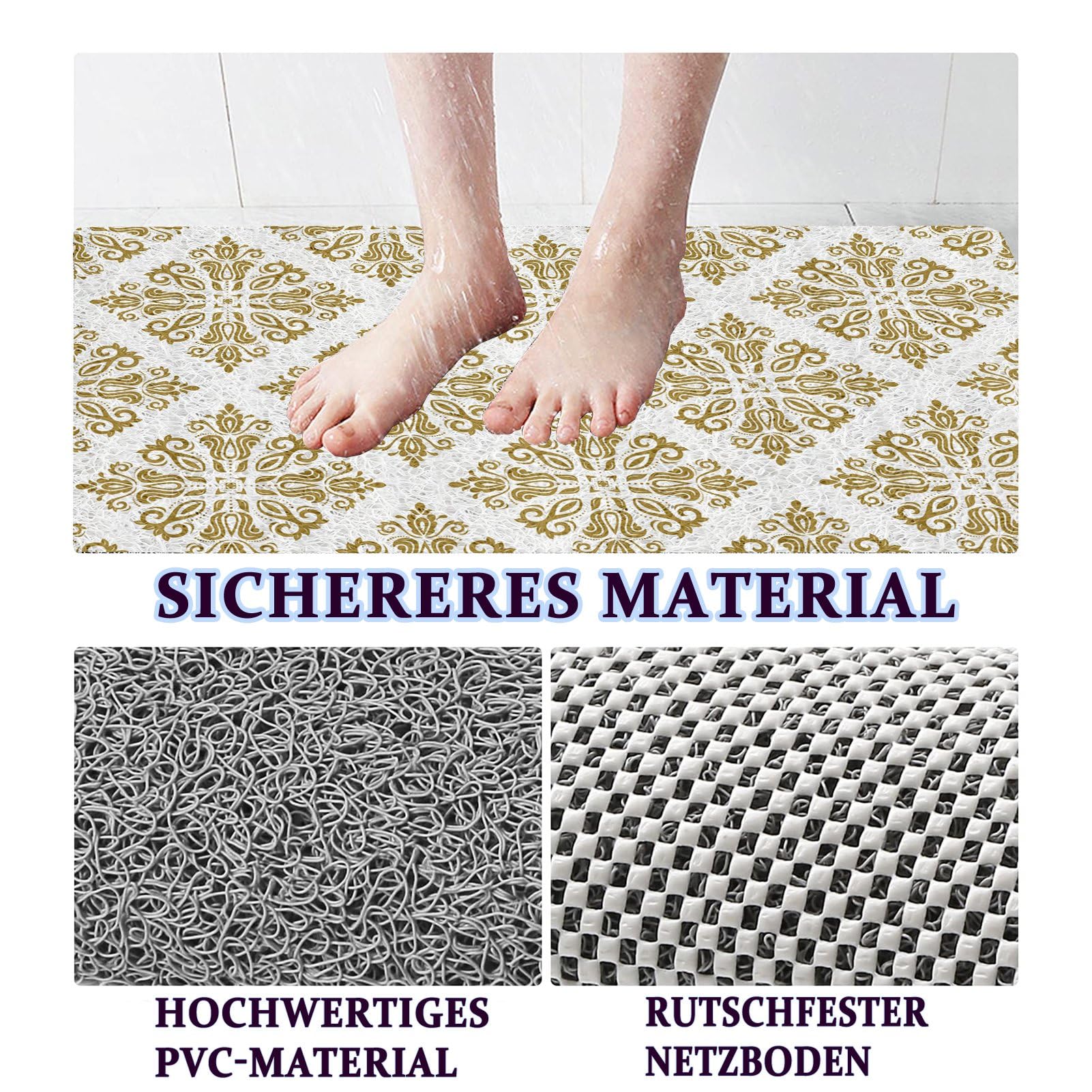 Alfombrilla de ducha antideslizante, 60 x 120 cm, suave, cómoda, de seguridad, alfombrilla de baño, alfombrilla antideslizante para bañera y zonas húmedas, color marfil