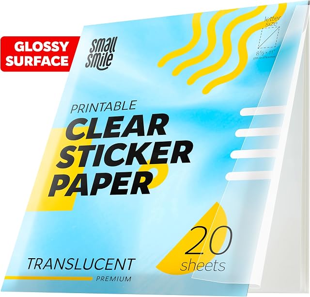 95% Clear Sticker Paper for Inkjet Printer and Laser – 20 Sheets, 8.5x11 Transparent Sticker Paper, Printable Vinyl, Waterproof Clear Labels for DIY Stickers & Decals