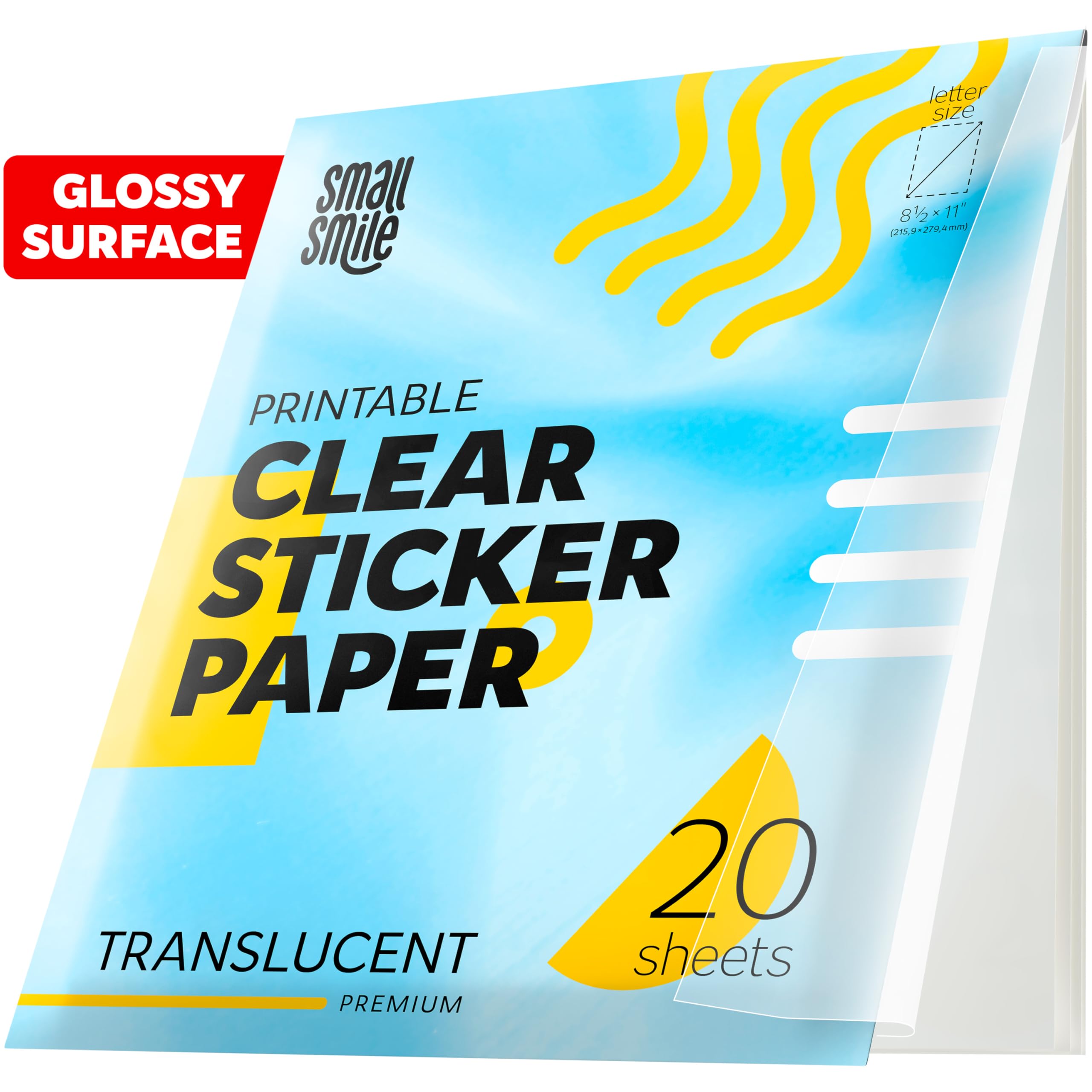 Carta adesiva trasparente al 95% per stampante a getto d'inchiostro e laser, 20 fogli, carta adesiva trasparente da 8,5 x 11 cm, vinile stampabile, etichette trasparenti impermeabili per adesivi e