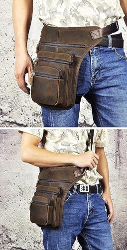 Miniatura 2 de Le'aokuu Riñonera táctica de cuero genuino para hombre, riñonera, pierna caída, cruzada, bolsa, 3111 A Marrón, Hip Bum - Bolsa para muslos y piernas