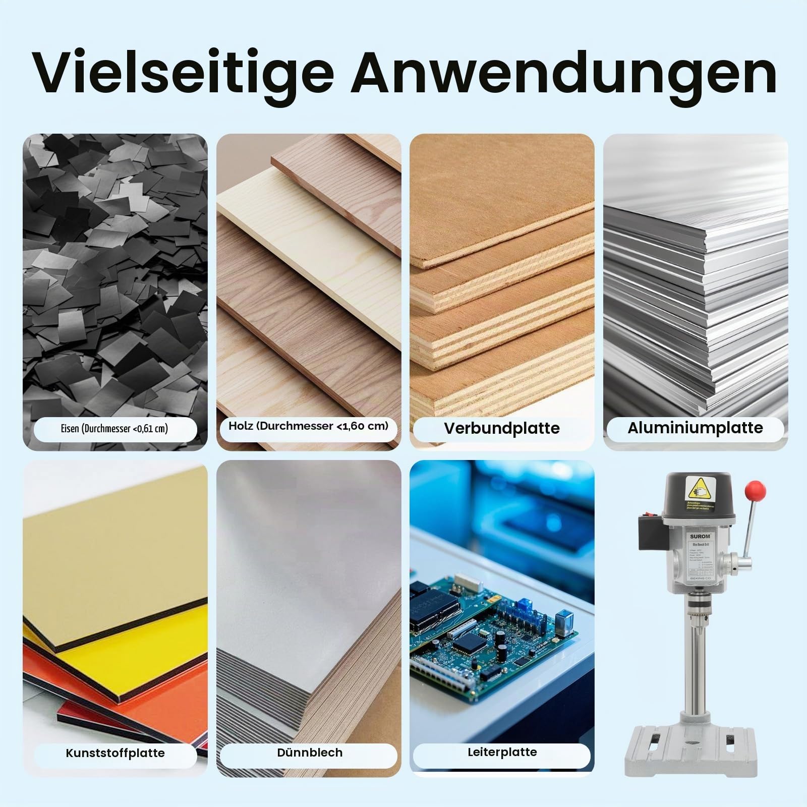 Mini Tischbohrmaschine, 340W Profi Säulenbohrmaschine Klein Standbohrmaschine 3 Drehzahl Einstellbar(0-16000 U/min) 25mm Max. Bohrtiefe, Bohrmaschine für Holz, Metall, Kunststoff