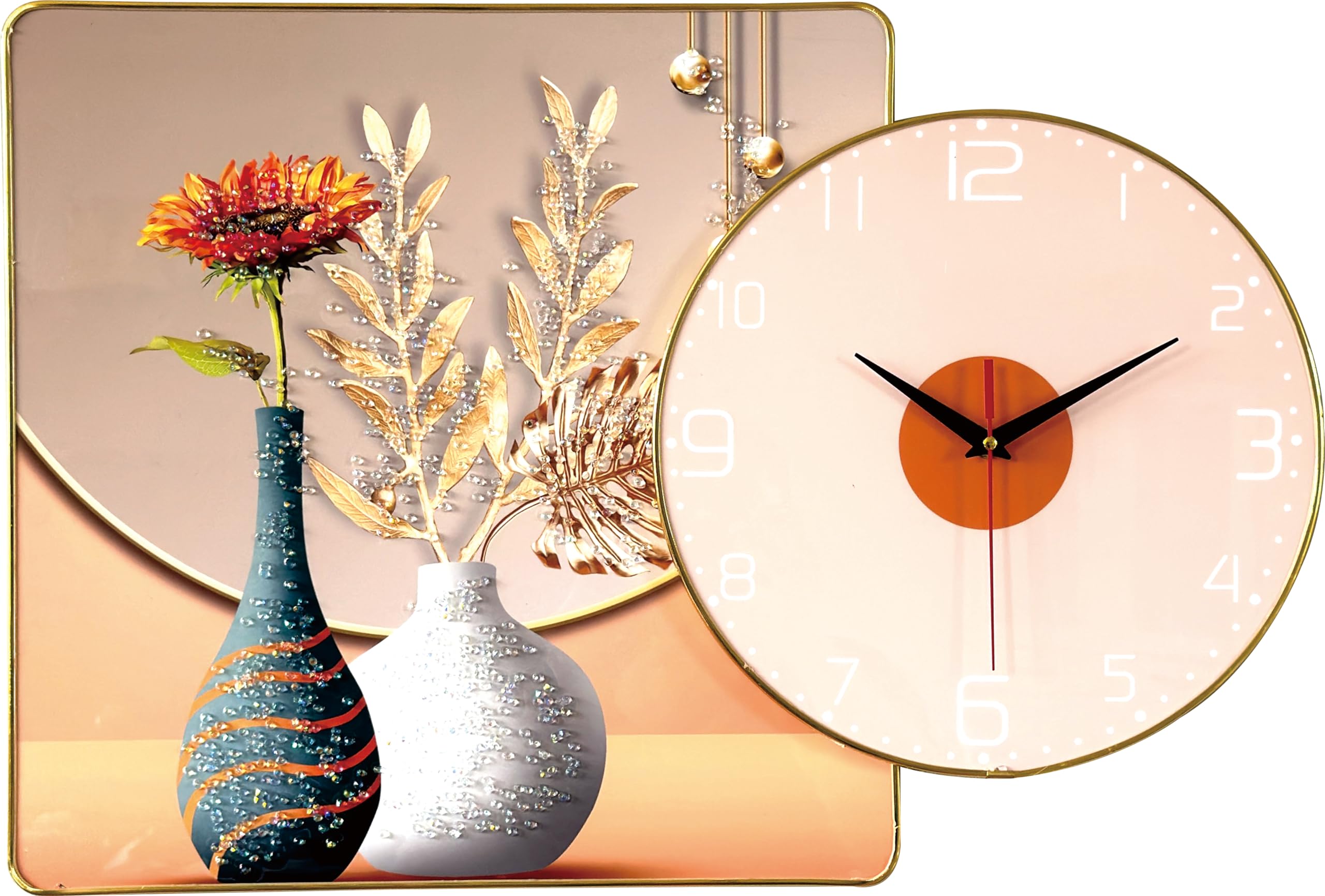 Amazon Brand - Umi Tempered Glass Wall Art Painting Photo Frame with Crystals Silent Stylish Decorative Home Decor Wall Clock for Living Room Bedroom Home Decoration Housewarming Gift (UC-54150) (B0D9BWFDJZ) Amazon Price History, Amazon Price Tracker
