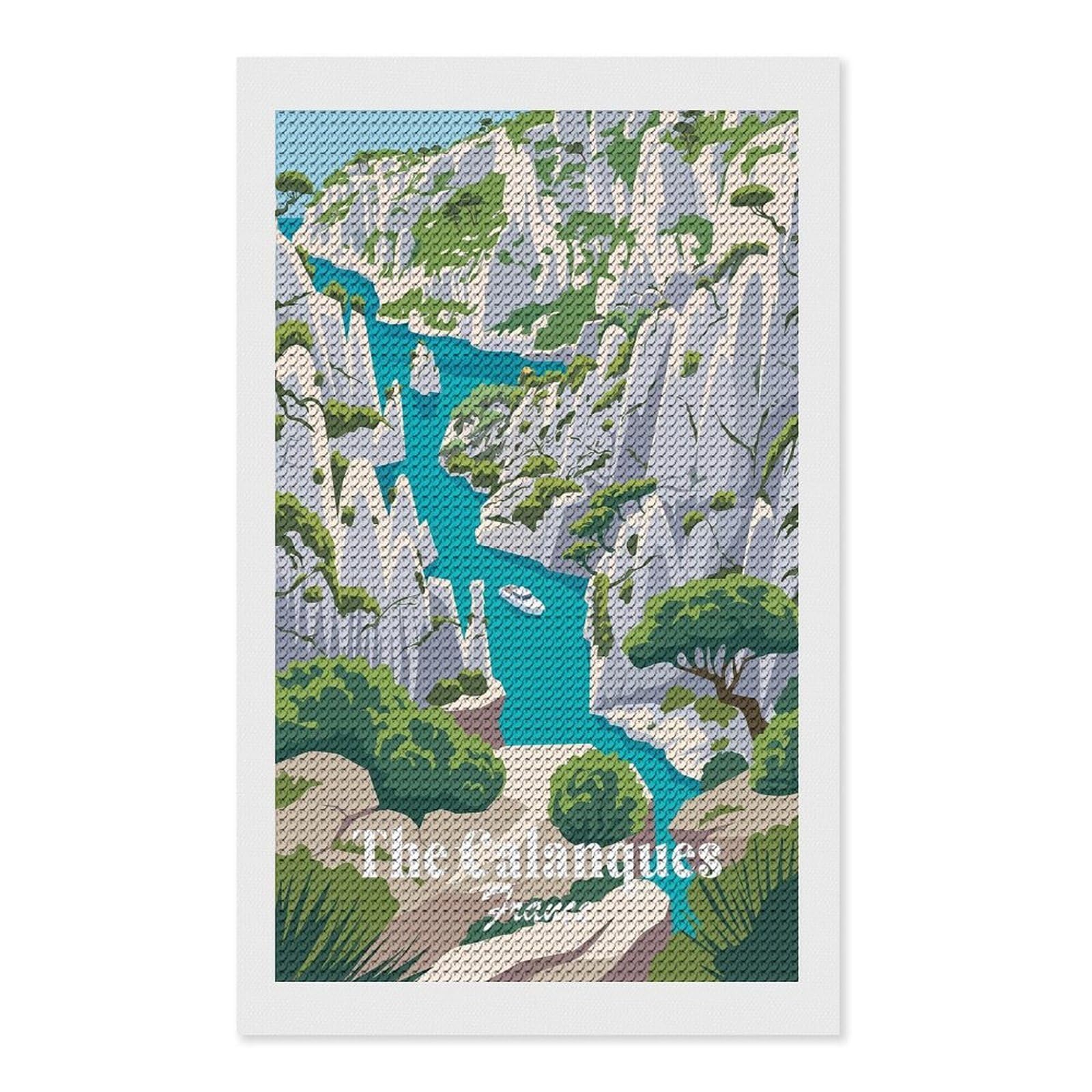 Junmoney The Calanques France Diamond Painting Set 12"x20", Neat Printed Canvas, with Tool Kit, Bedroom Decor, Gift Idea, Complete Accessories
