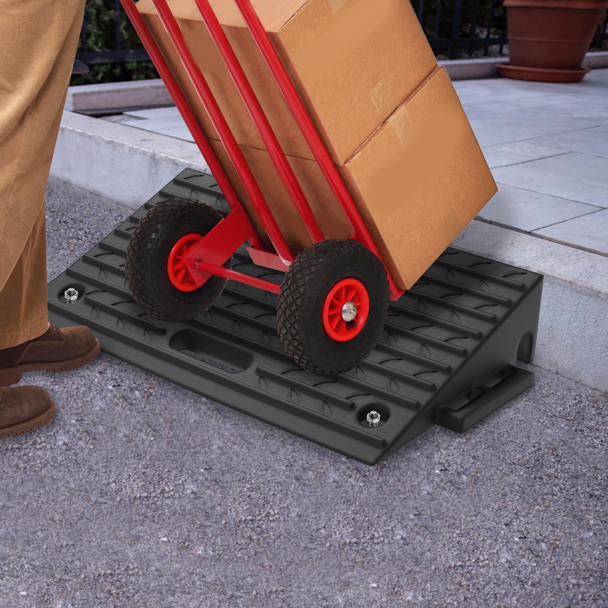 Froadp Lot de 2 rampes de trottoir en caoutchouc pour voiture, moto, fauteuil roulant, rampe de seuil de porte pour trottoir de 10 cm de haut, noir, 53 x 32 x 10 cm