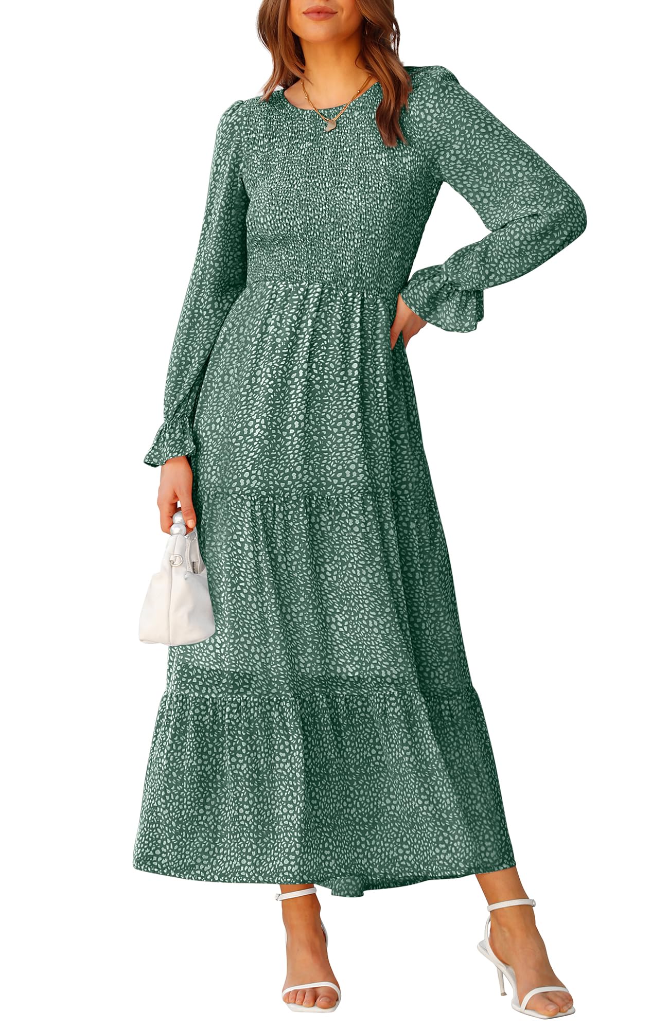 BTFBM Women Casual Long Sleeve Crew Neck Fall Dress Bohemian Relaxed Fit Floral Flowy Maxi Dresses Tiered Cocktail Dress