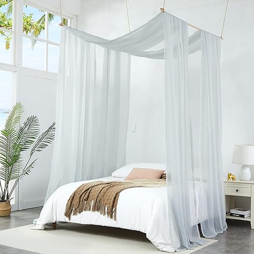 Vista 28 de Warm Home Designs Cortinas de dosel de cama beige de 55 x 288 pulgadas. Nuestras cortinas de cama con dosel King funcionan muy bien como toldo