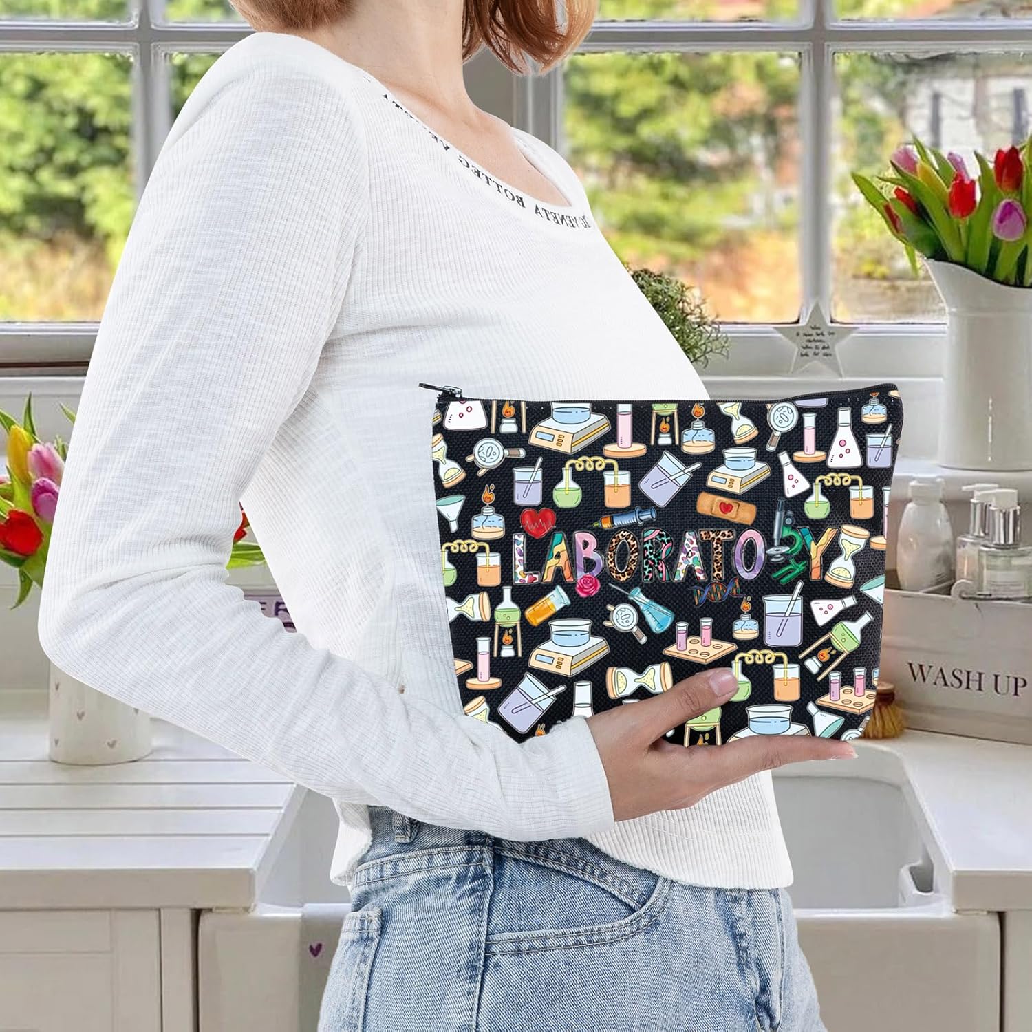 LEVLO Laboratory Cosmetic Makeup Bag Science Lovers Gift Lab Technician Zipper Pouch Bag Laboratory Teacher Merchandise (Lab B Bag) - Image 6