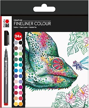 Marabu 0146000000104 - Fineliner Graphix, Set Hypnotize, 24 Brilliant Colours, Line Width Approx. 0.5 mm, Water-Based Pigment Ink, Metal-Encased Plastic Tip