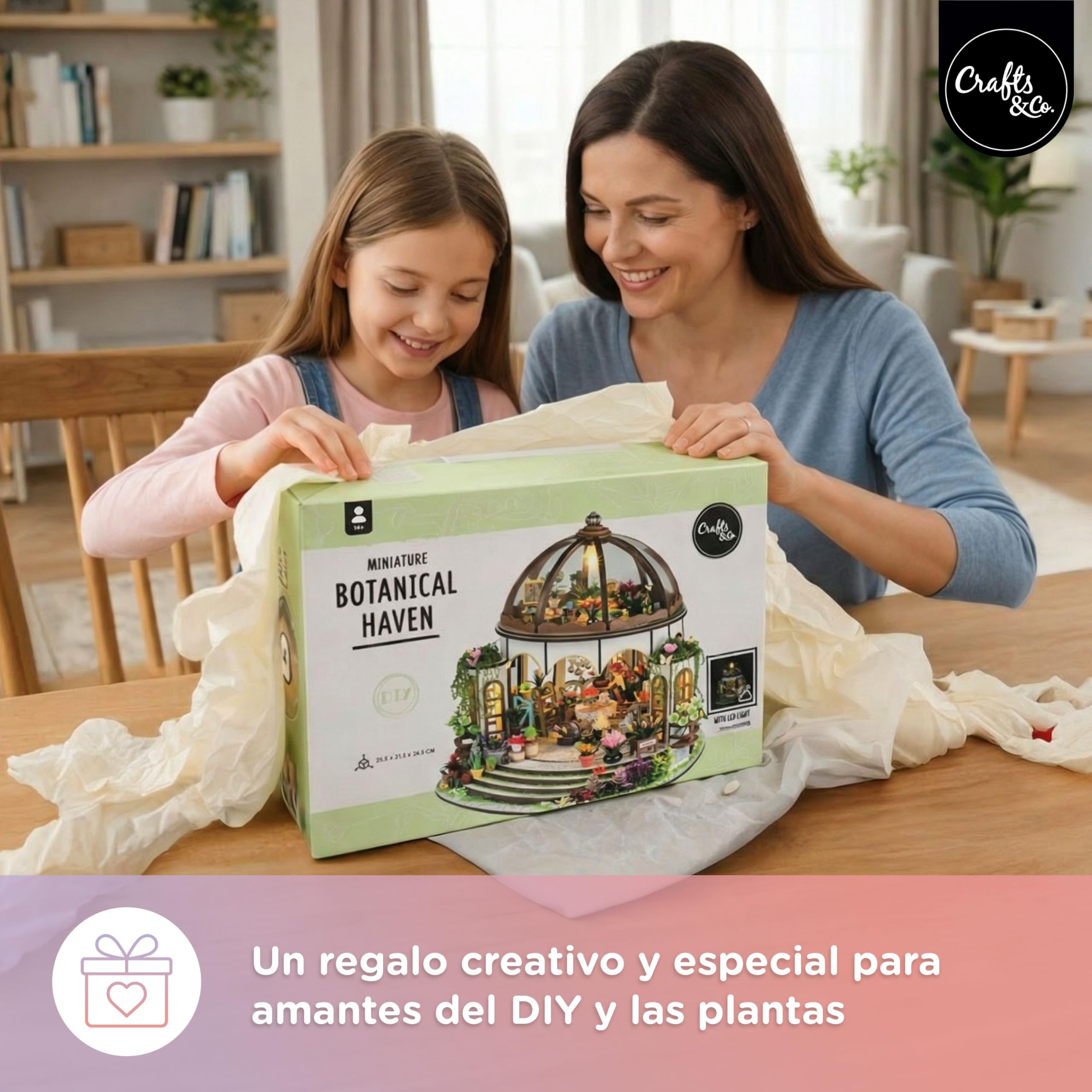 Crafts&Co® Casa en Miniatura DIY | Maqueta con Iluminación LED | Kit de Construcción 405 Piezas para Adultos | Casa de Muñecas para Montar con Accesorios y Herramientas | 25,5 x 21,5 x 24,5 cm