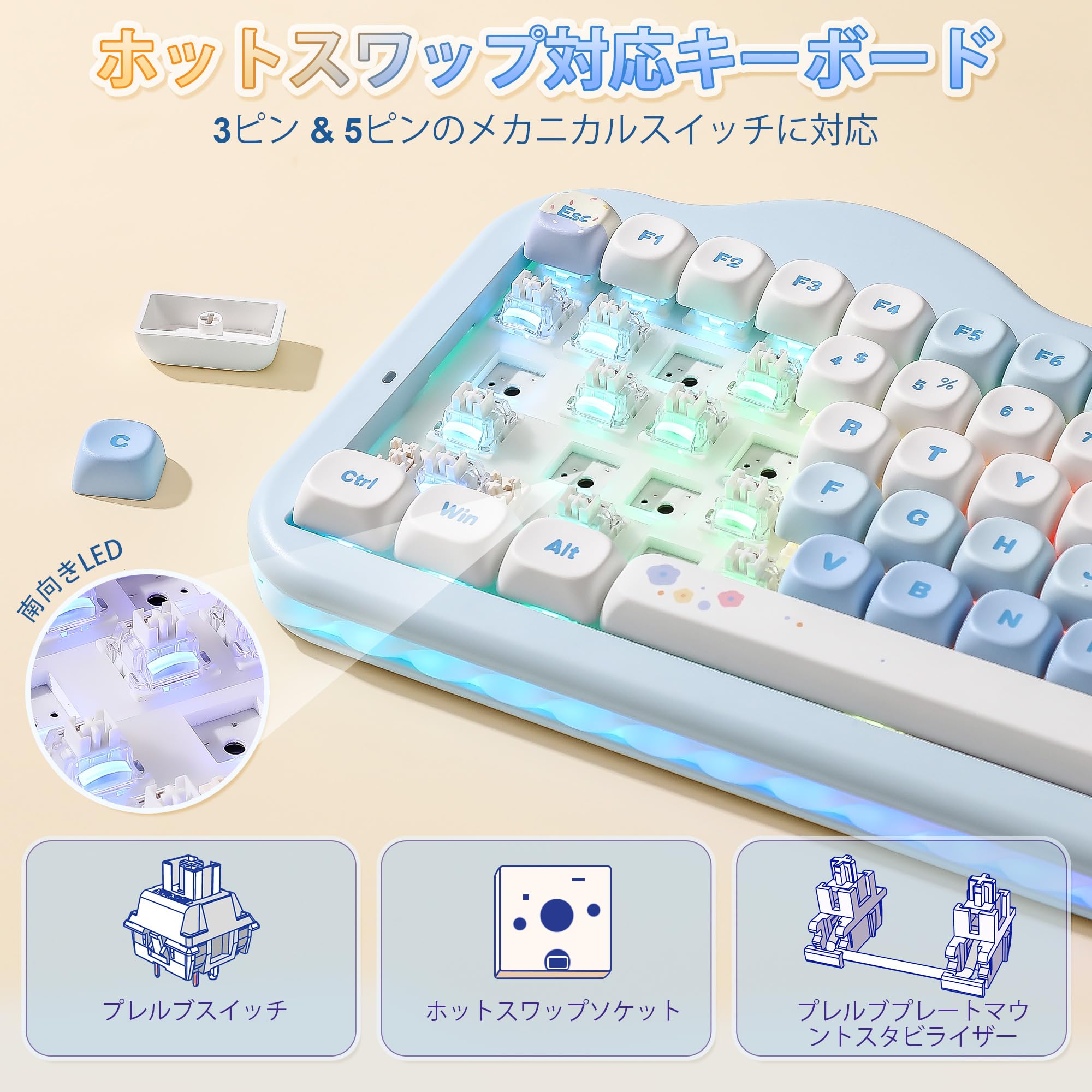 Amazon | YUNZII C75 ワイヤレス メカニカルキーボード 75%レイアウト