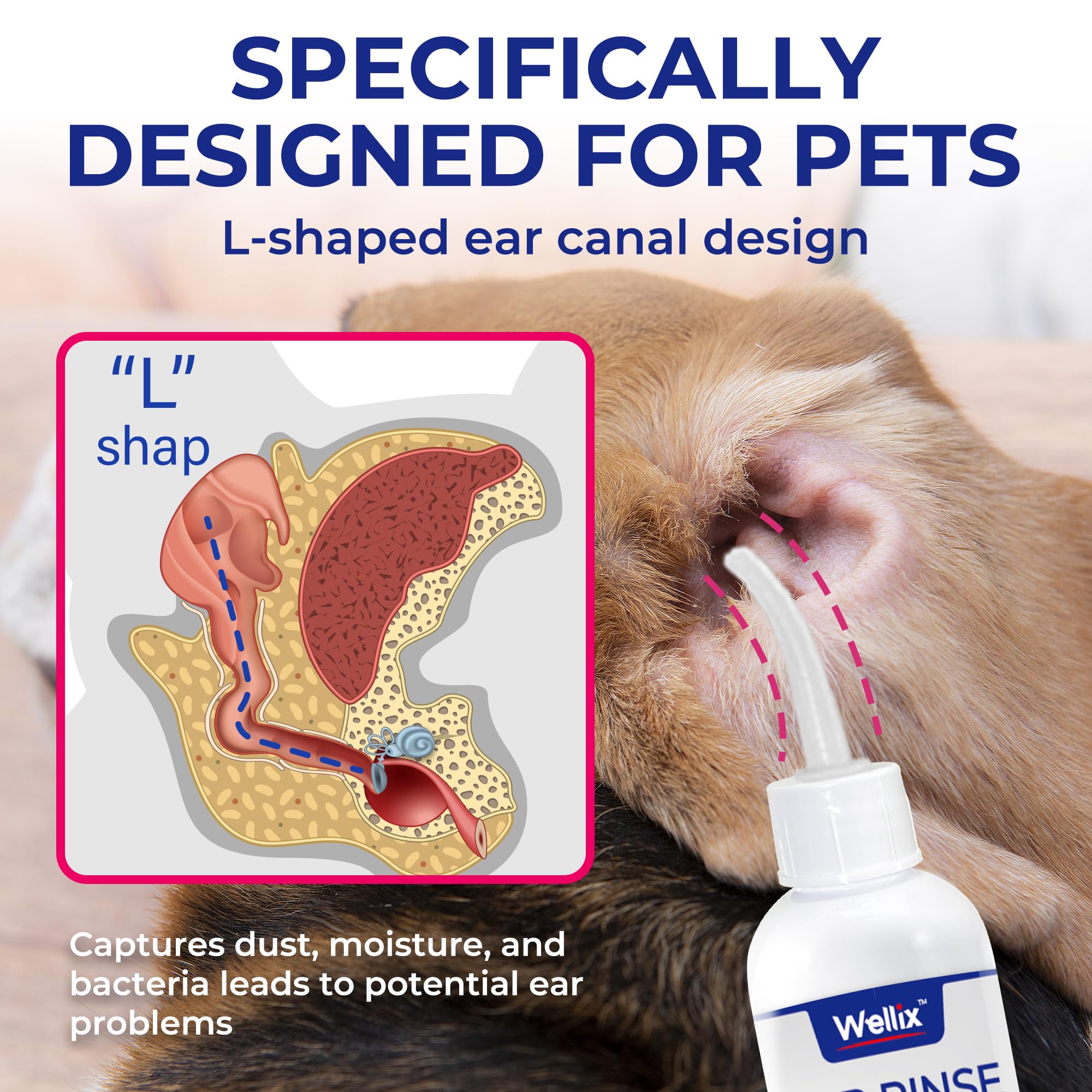 Wellix 120ml Ear Cleaner for Dog & Cat - Ear Infection Treatment Without Irritation - Dog Ear Wash for Itch Relief & Soothing Inflammation - Ear Wax, Powder and Odor Removal Drops - image 4