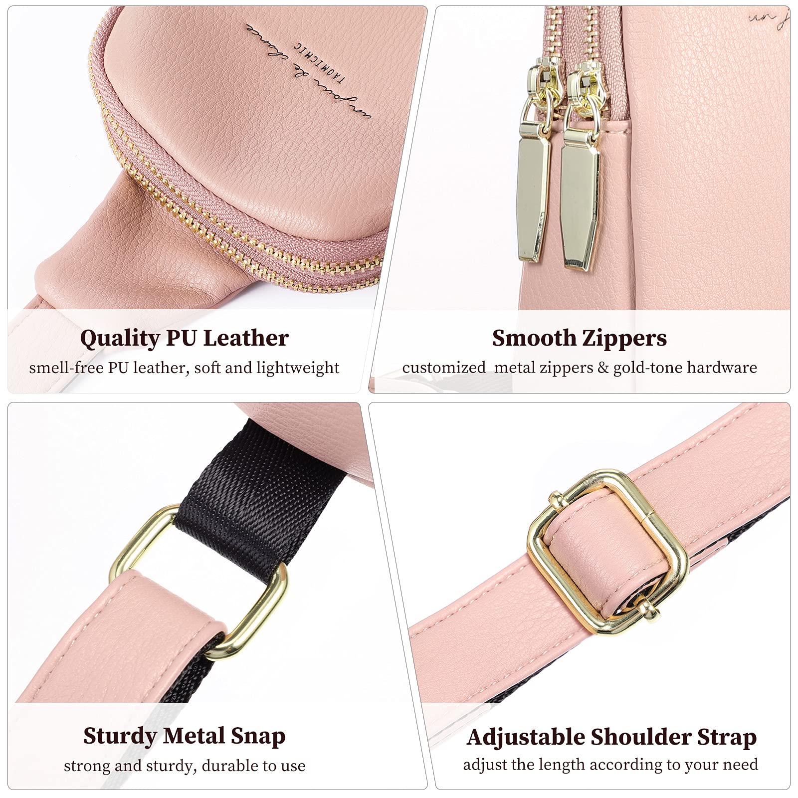 Amosfun Holographic Fanny Pack For Women - Pink PU Waist Bag, Adjustable Strap, 17.5x13x5cm - View #7