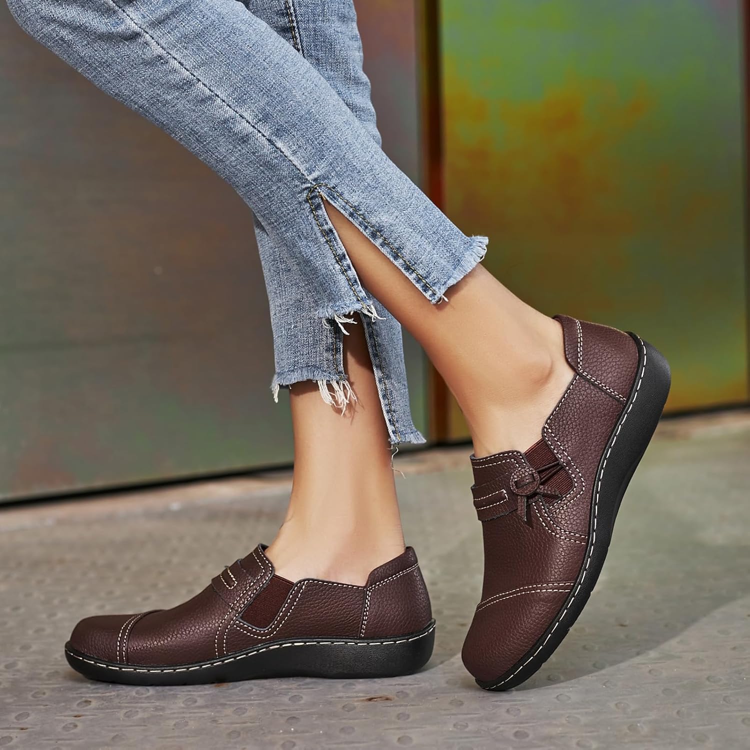 LAZYPOP Women's Classic Comfort Leather Loafers Cute Slip-Ons Casual Dress Shoes Lightweight Walking Flats Everyday Work Shoes - Image 3