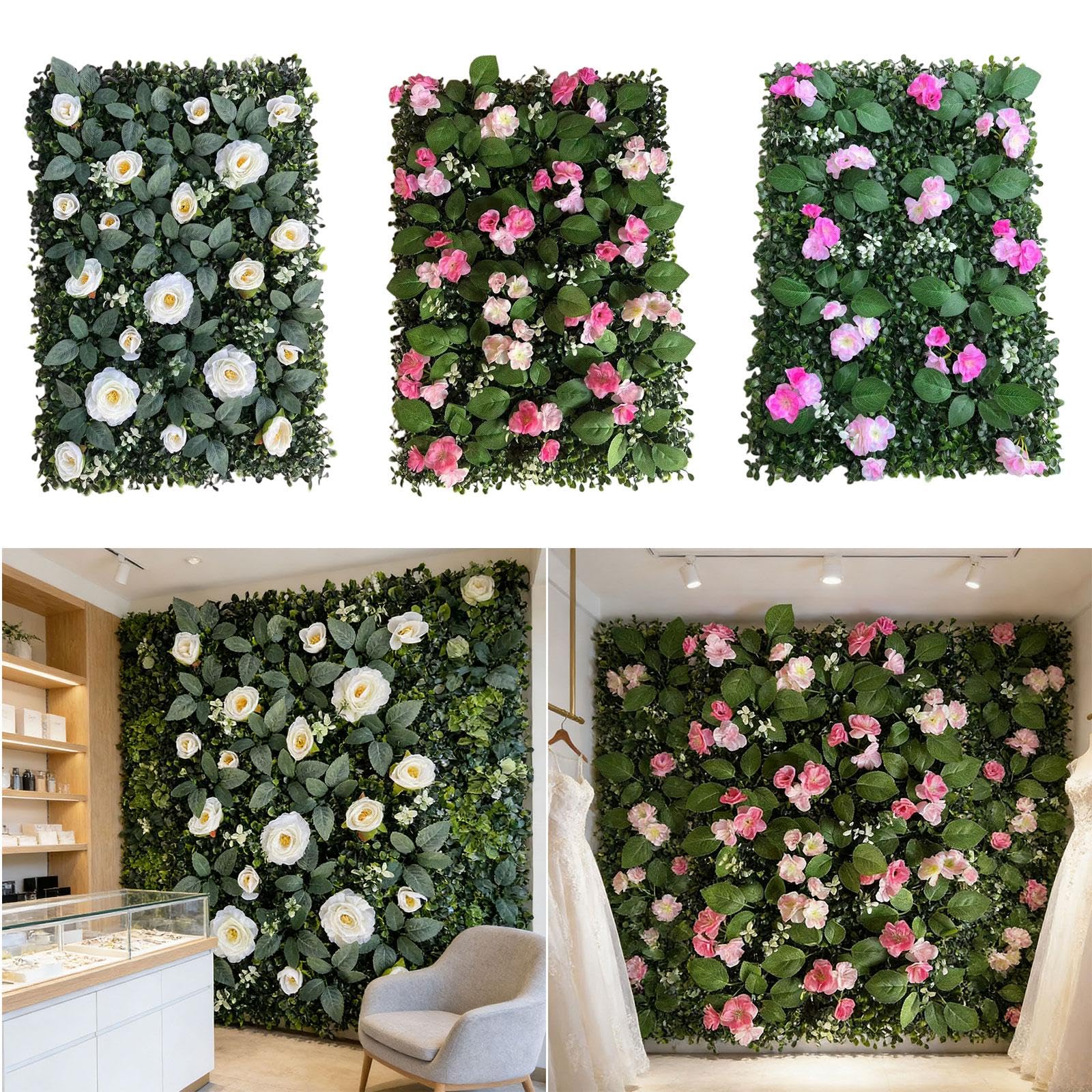 flower wall クリアポスター Enakshi Artificial Grass Wall Panel with Flowers Deck 40x60cm