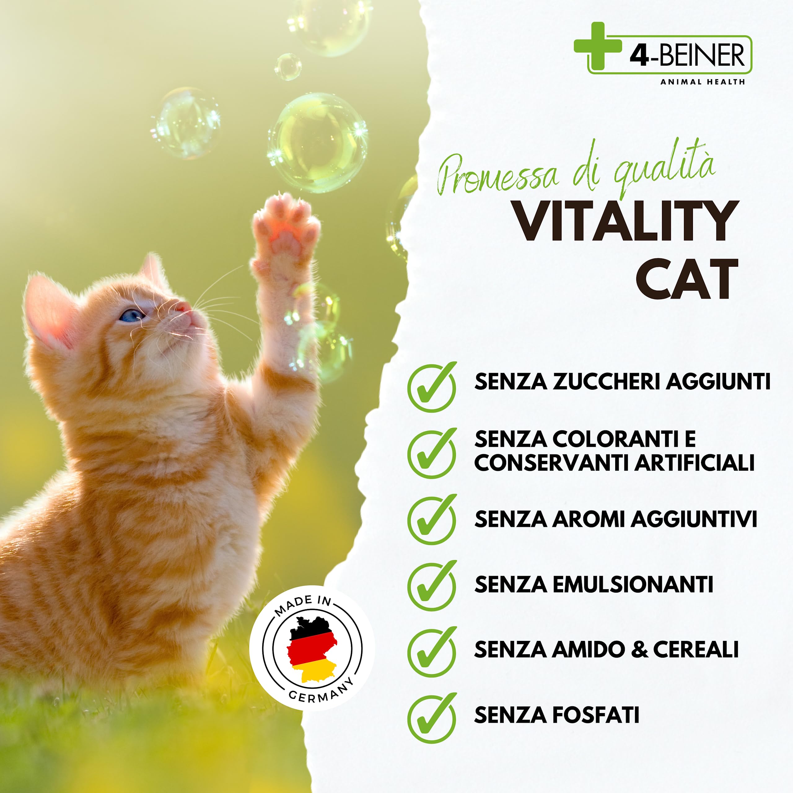 4-BEINER VITALITY-CAT, 11 vitamine per gatti più Omega 3, Omega 6, Zinco, Selenio, Manganese, Rame, Ferro, Taurina, Multivitamine per gatti, polvere