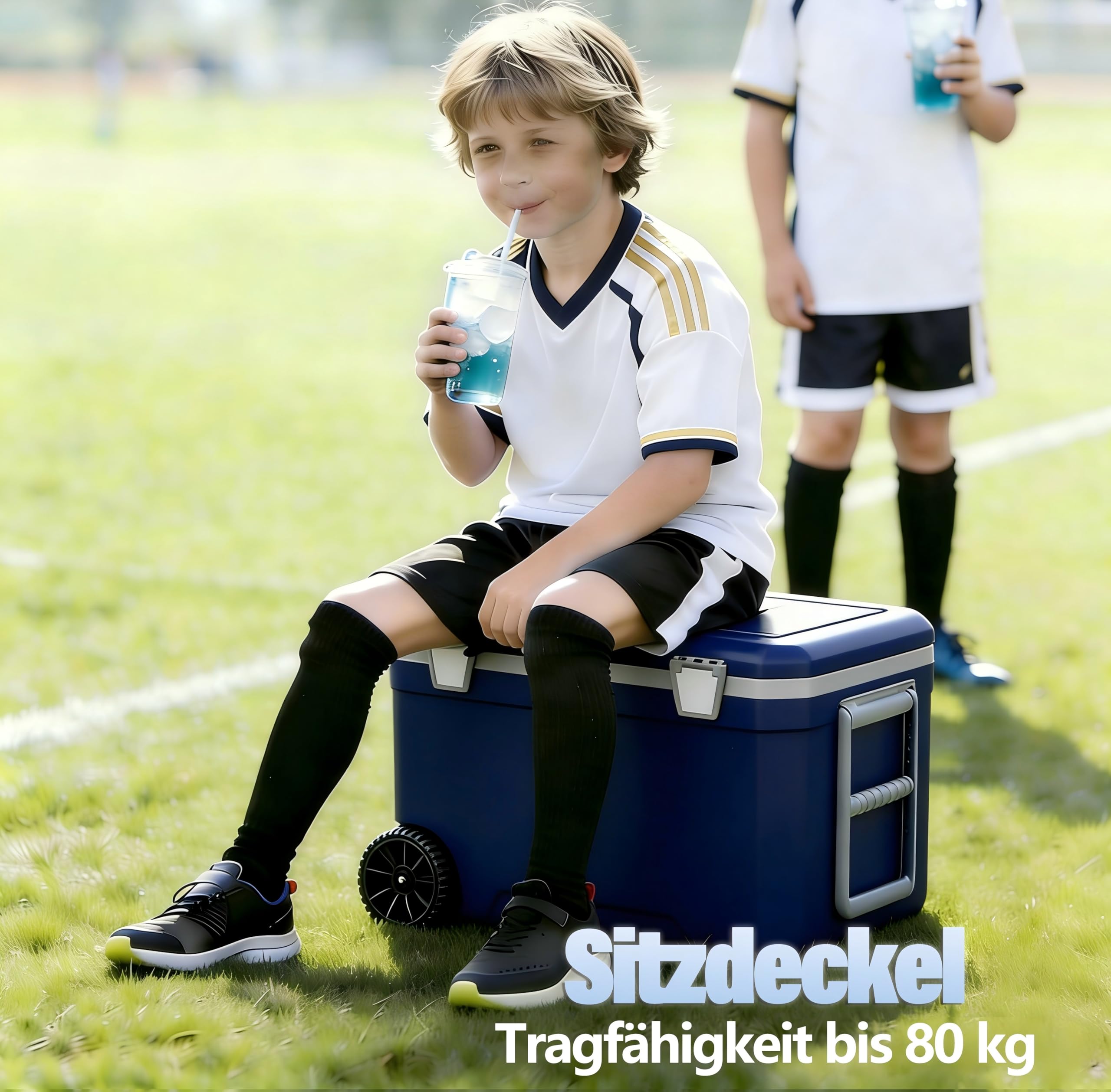 WISD 45L Kühlbox mit Rollen und Griff – Große Camping Kühlbox mit Metallverschlüssen & Ablaufstopfen – Robuste Passive Kühlbox für Picknick, Angeln & Outdoor
