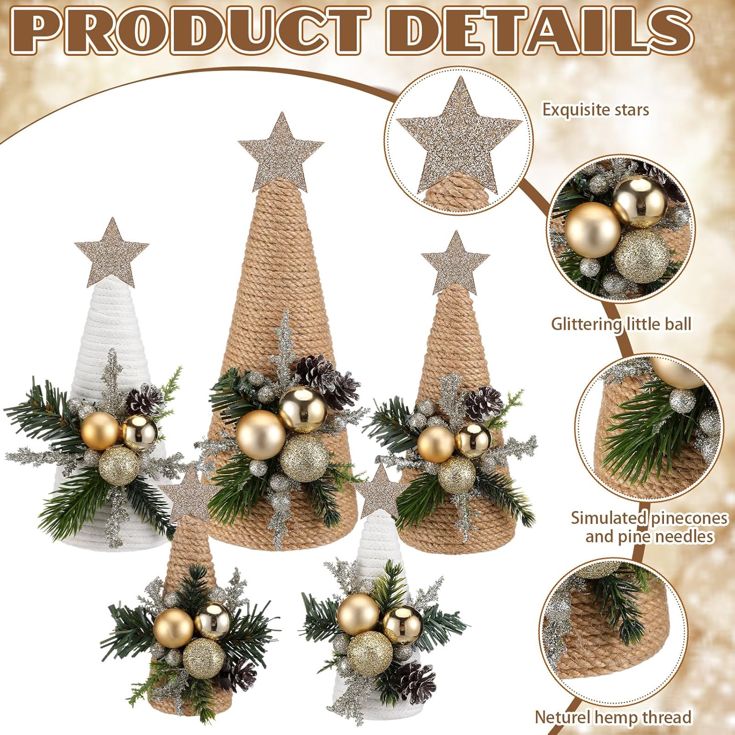 Thyle 5 Pcs Christmas Yarn Trees Table Decoration Artificial Christmas Cone Tree with Xmas Tabletop Stars Xmas Centerpiece for Winter Holiday Kitchen Tiered Tray Home Decor Party Supplies