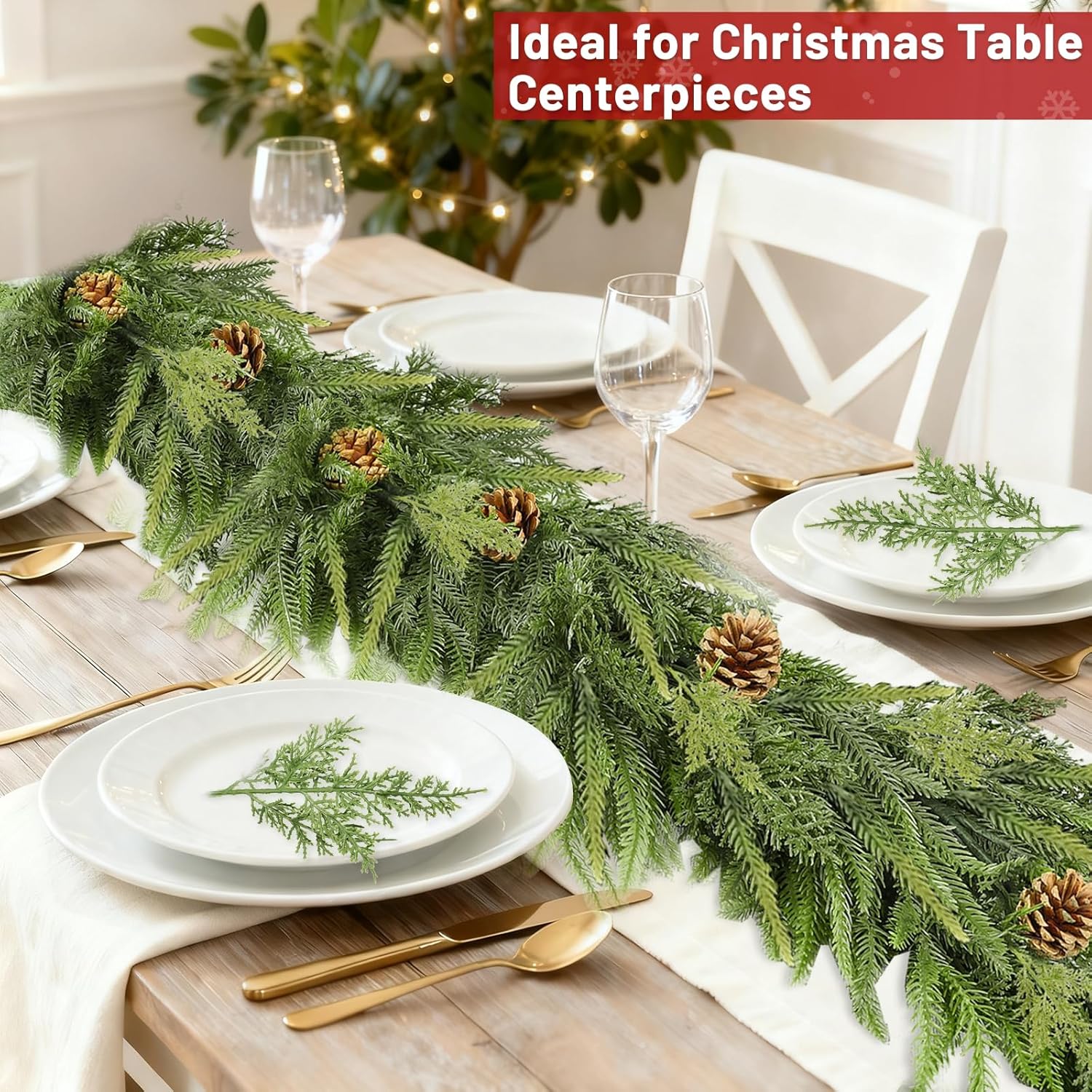 Extra Thick&Lush-6 Ft by 10 Inch Real Touch Norfolk Pine Garland,Christmas Garland Artificial Realistic Soft Thickness Greenery Pine Cypress Pinecones Garlands for Mantle Fireplace Home Indoor Outdoor