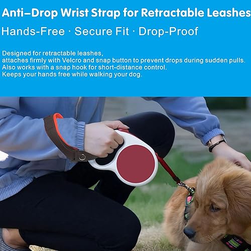 Miniatura 7 de Correa de muñeca para correa retráctil para perro, correa de seguridad ajustable con forro de neopreno suave y gancho bloqueable para control de