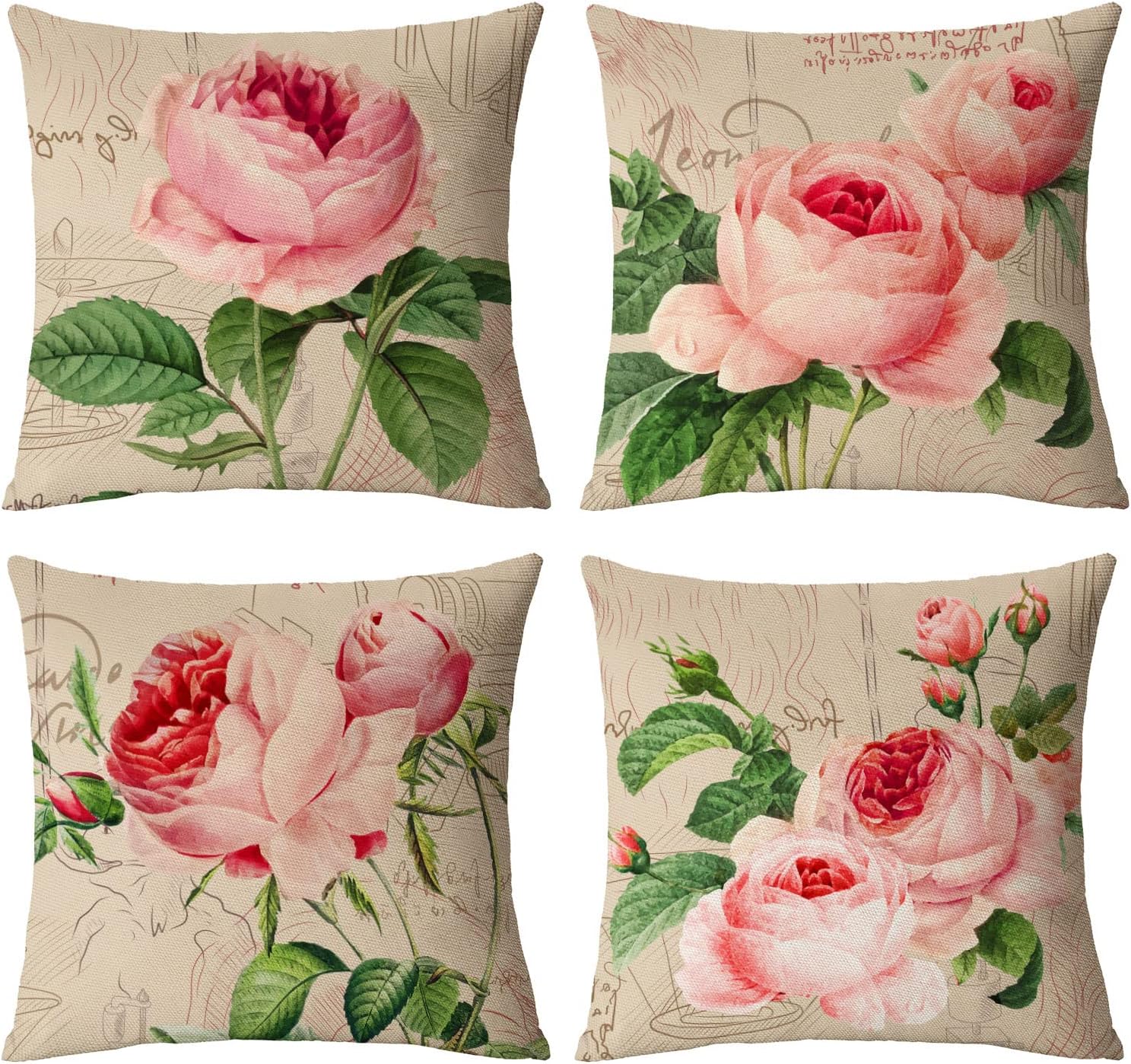 Neatee Living Set of 4 Rose Decorative Throw Pillow Covers