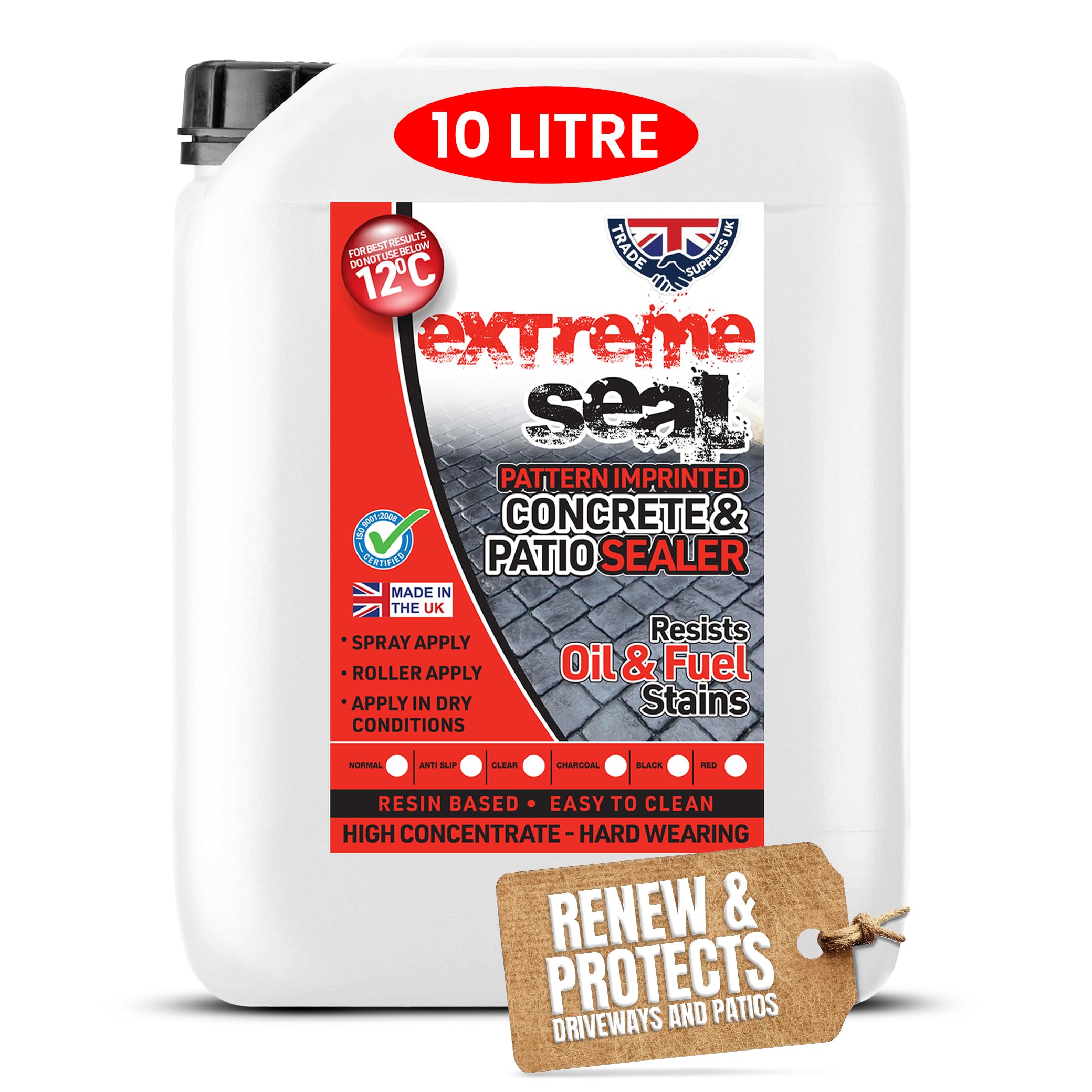 Trade Supplies UK - Extreme Seal Pattern Imprinted Concrete & Patio, Paint & Sealer - Acyrlic for Strength. Resists Fuel and Oil Stains (black, 10 Litre) — image 1