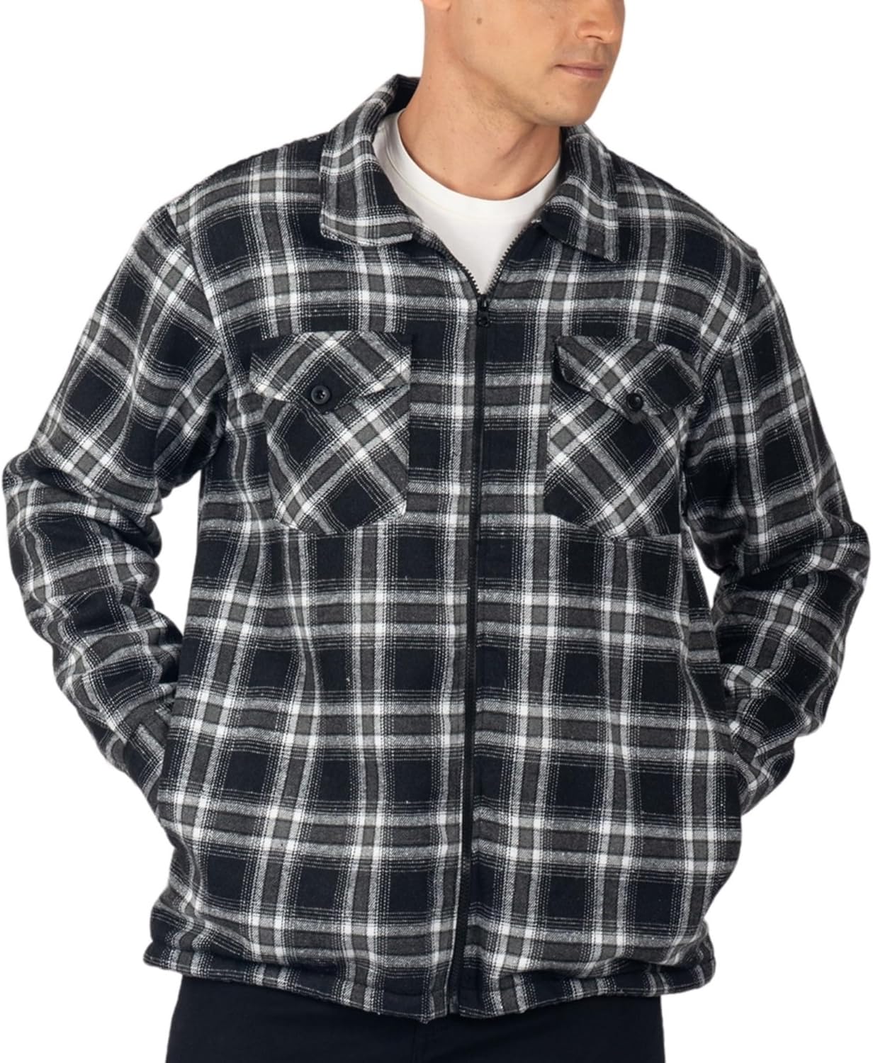 Alpine Swiss Mens Felix Fleece Lined Flannel Jacket Heavyweight Yet Soft Zip-Up Plaid Shirt Shacket Warm Winter Outerwear