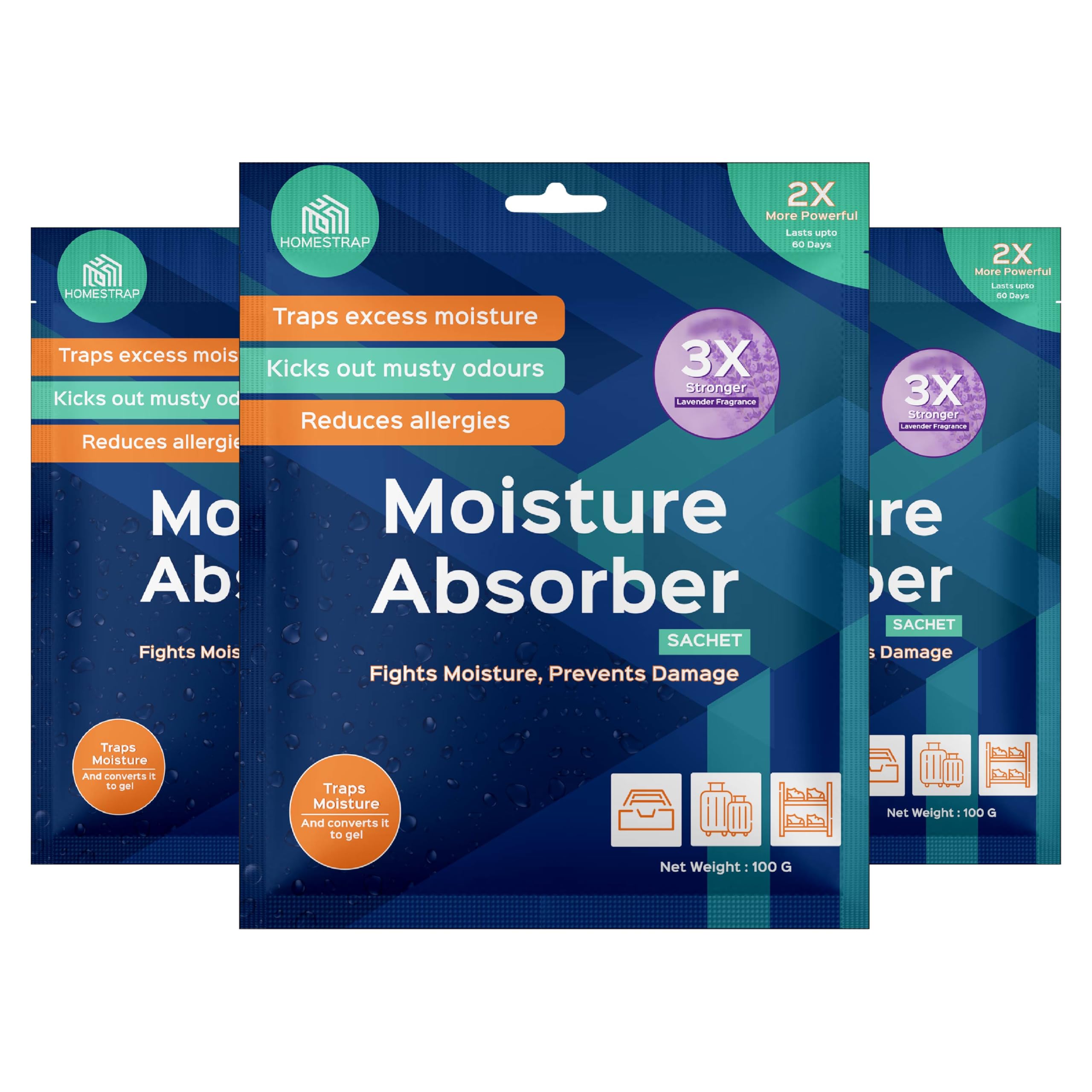 HomeStrap 3 Pcs x 100 Gram Moisture Absorber Sachet with Lavender Fragrance | Absorbs Moisture & Transforms Into Gel | Dehumidier for Bags, Suitcases|Fights Moisture,Musty Smells Etc(Lavender|Sachet) (B0D4VMWQWV) Amazon Price History, Amazon Price Tracker