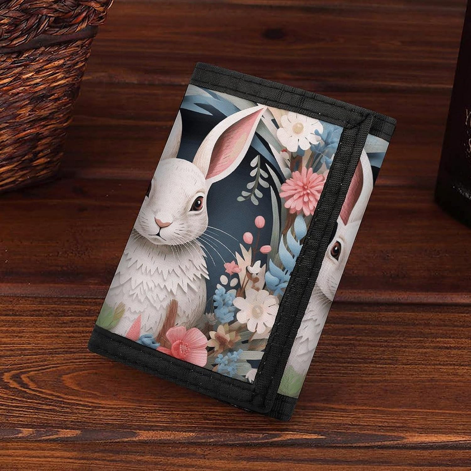 Easter Wreath with Rabbit Trifold Wallets Slim Wallet Novelty Pocket Purse Multiple Card Slots Outdoor Travel Wallet Stylish Durable Wallets For Men Women
