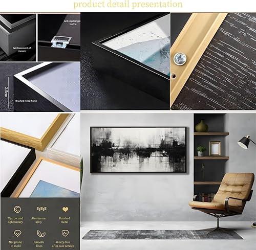 Miniatura 4 de Lienzo abstracto dorado para pared, arte abstracto dorado, ilustraciones de línea de dibujo, sala de estar, lienzo para pared, lienzo dorado (negro,