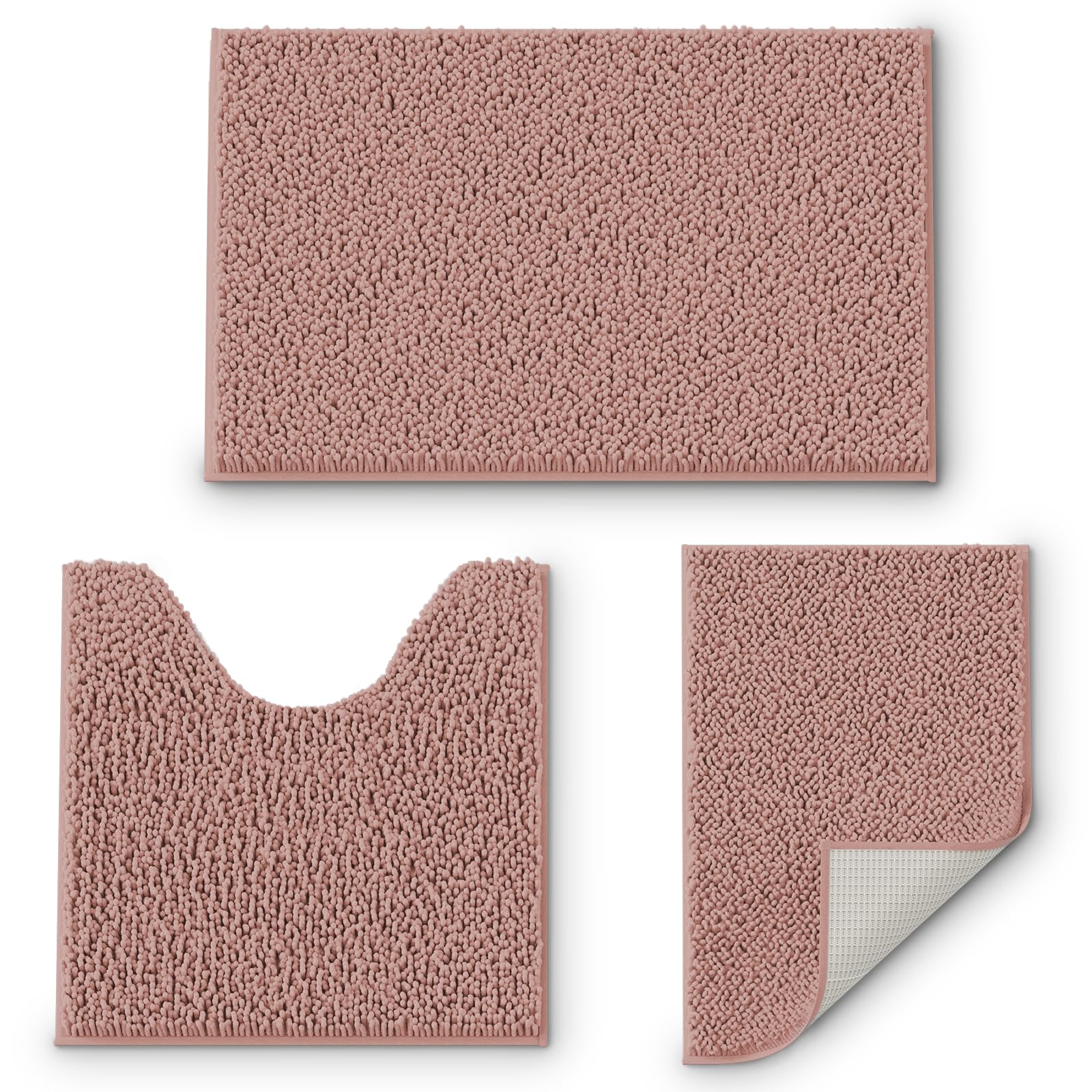 Bathroom Rugs Sets 3 Piece, Extra Soft Absorbent Chenille Bath Rugs, Non Slip Rubber Backing Machine Washable Quick Dry Bath Mats for Bathroom Floor,