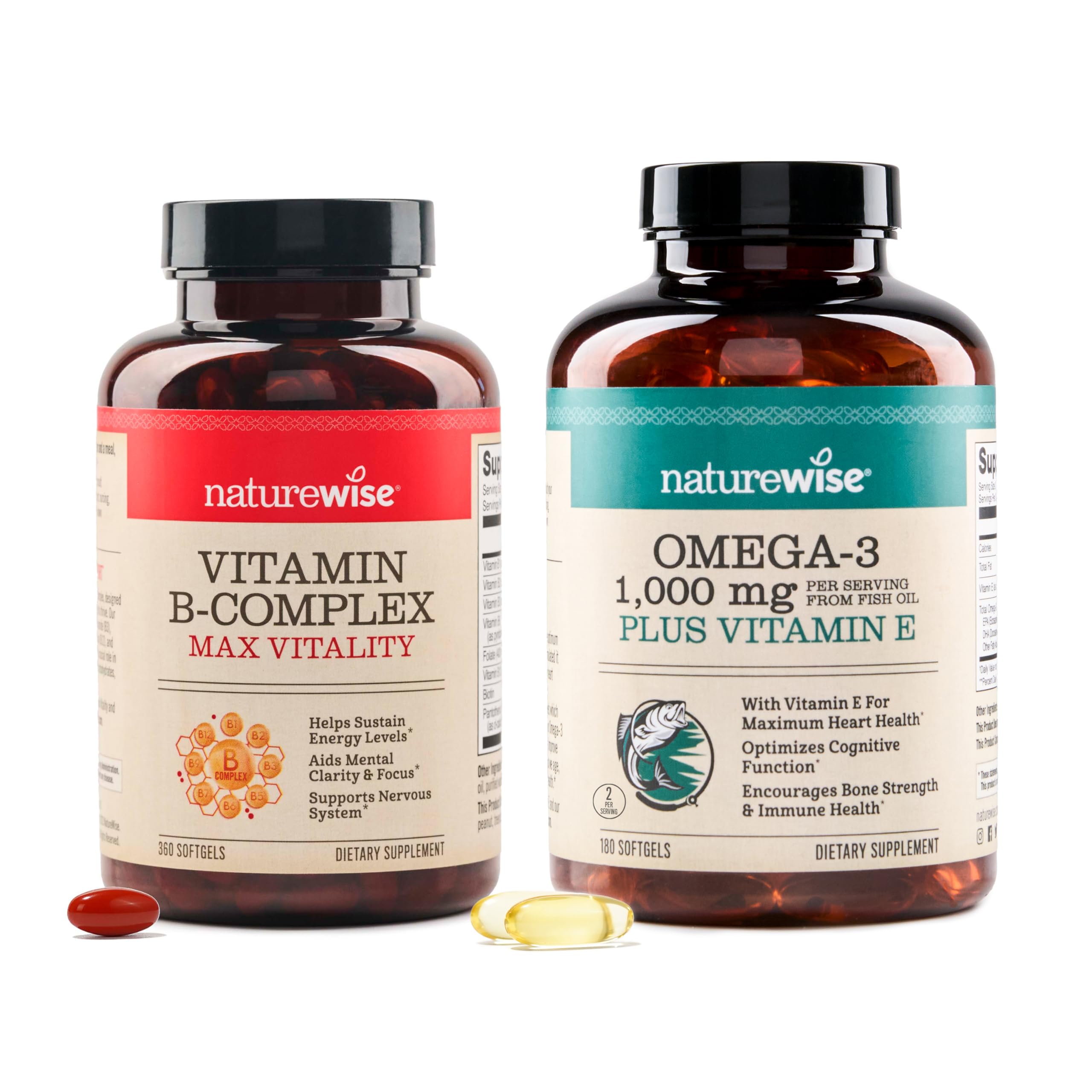 Amazon.com: NatureWise Vitamin B Complex 360 Softgels & Omega 3 Fish ...