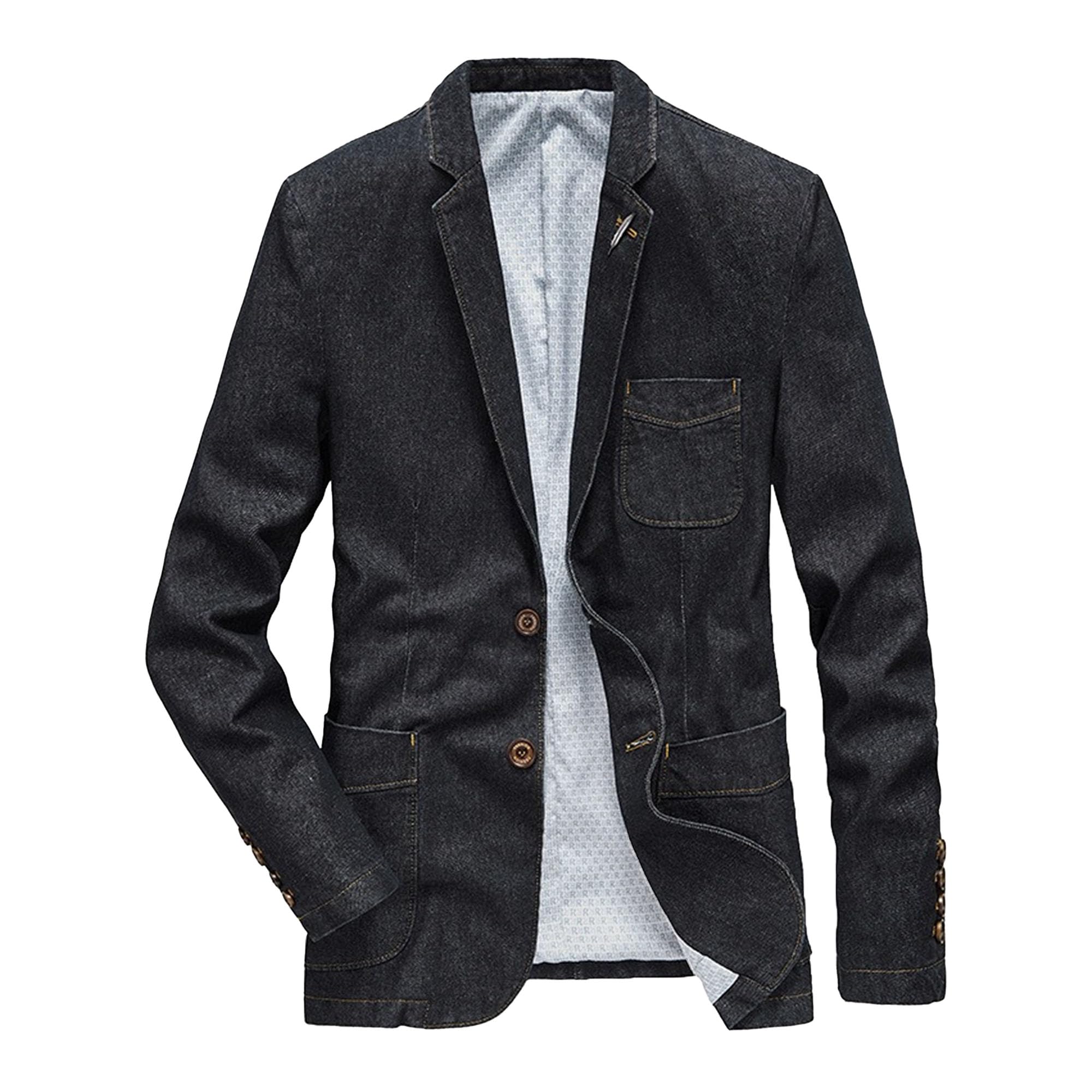 Giacca sportiva da uomo, casual, in denim, con due bottoni, stile vintage