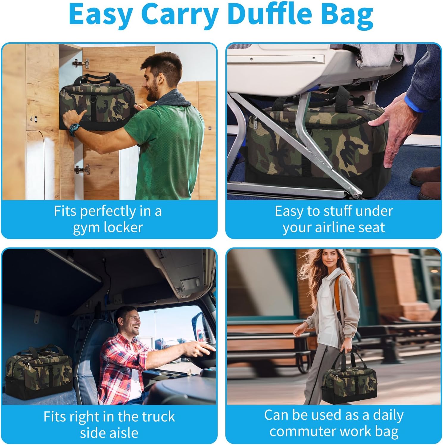 Apenze Small Gym Bag 14 inch lightweight Carry On Mini Duffel Bag with D-Ring for Travel Sport - Camouflage
