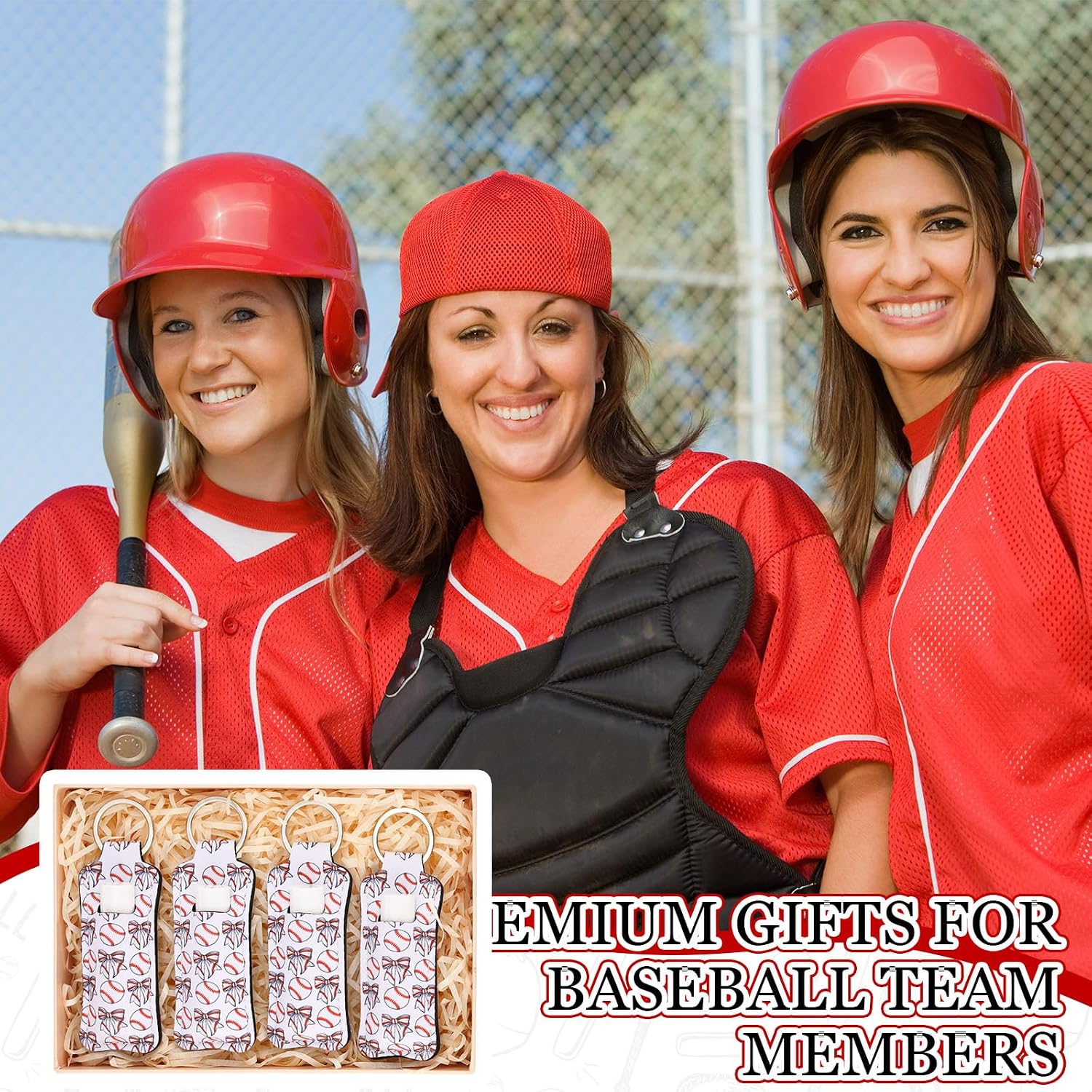 18 Sets Baseball Party Favors Baseball End of Season Team Gifts Bulk Sports Bow Lip Balm and Holder Keychain Goodie Bags Stuffers Accessories for 2026 Fan Women Men Sports Lovers Players Coach