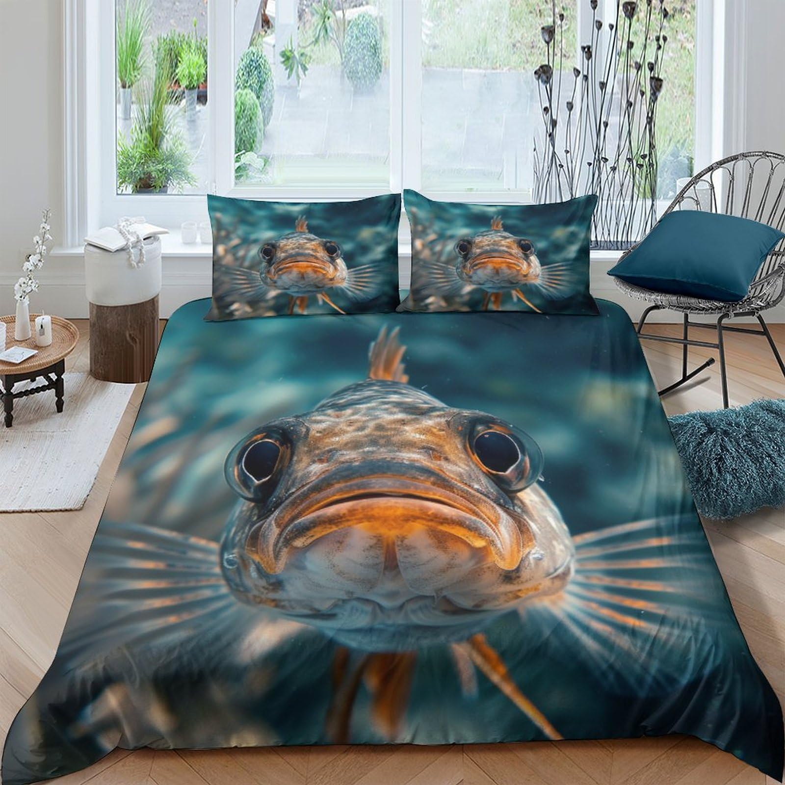 BARDYS Fish 3D Print Sea Animals for Teens And Adults Duvet Cover Quilt Cover Comforter Covers Soft Microfiber with Pillow Cases with Zipper Closure Bedding Set 3 Pieces King（220x240cm）