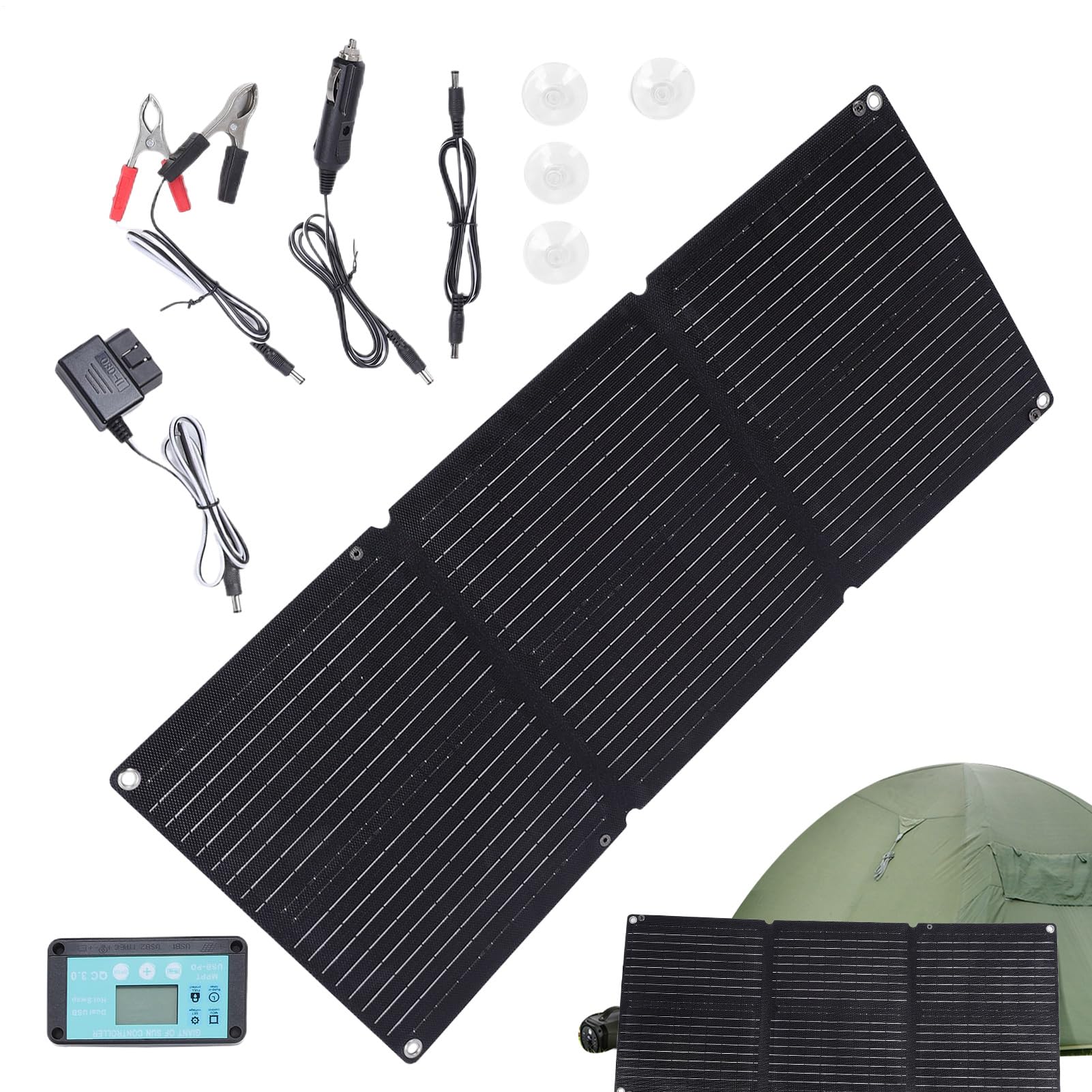 Caricatore della batteria per auto solare, caricabatterie solare Generatore | Manutentore automatico impermeabile pieghevole 12-24V per barca, viaggio, auto,